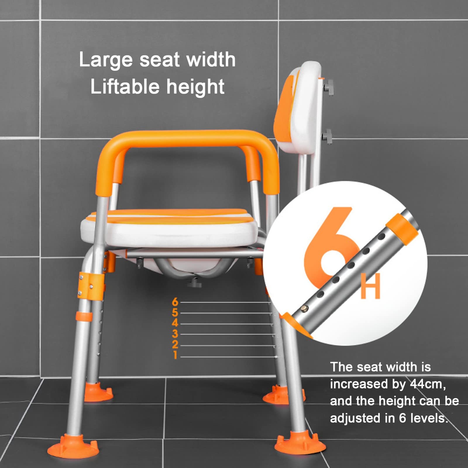Silla de Ducha,Taburete de Baño,Banqueta para la Ducha,Asiento De Ducha Adulto con Respaldo y Reposabrazos,Taburete de Ducha para Mayores,Capacidad 125kg A