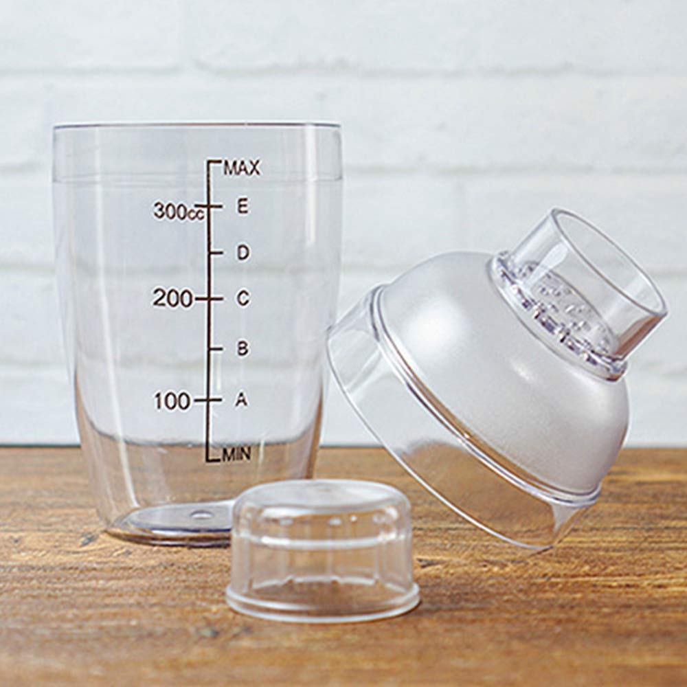 Shaker per cocktail in plastica, con scale, trasparente (300 cc)