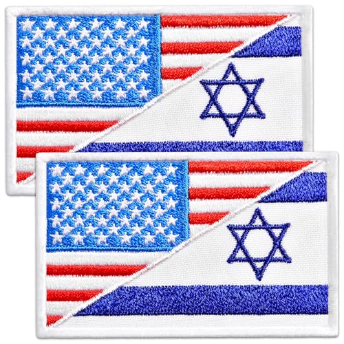 Bluyellow 2Pcs Israeli Flag American Flag Patch Set, Embroidered Hook and Loop Military Tactical Morale USA Israel Patch for Army Backpack, IDF Uniform, Tactical Vest, Helmet, Jacket, Hat, 2x3 Inches