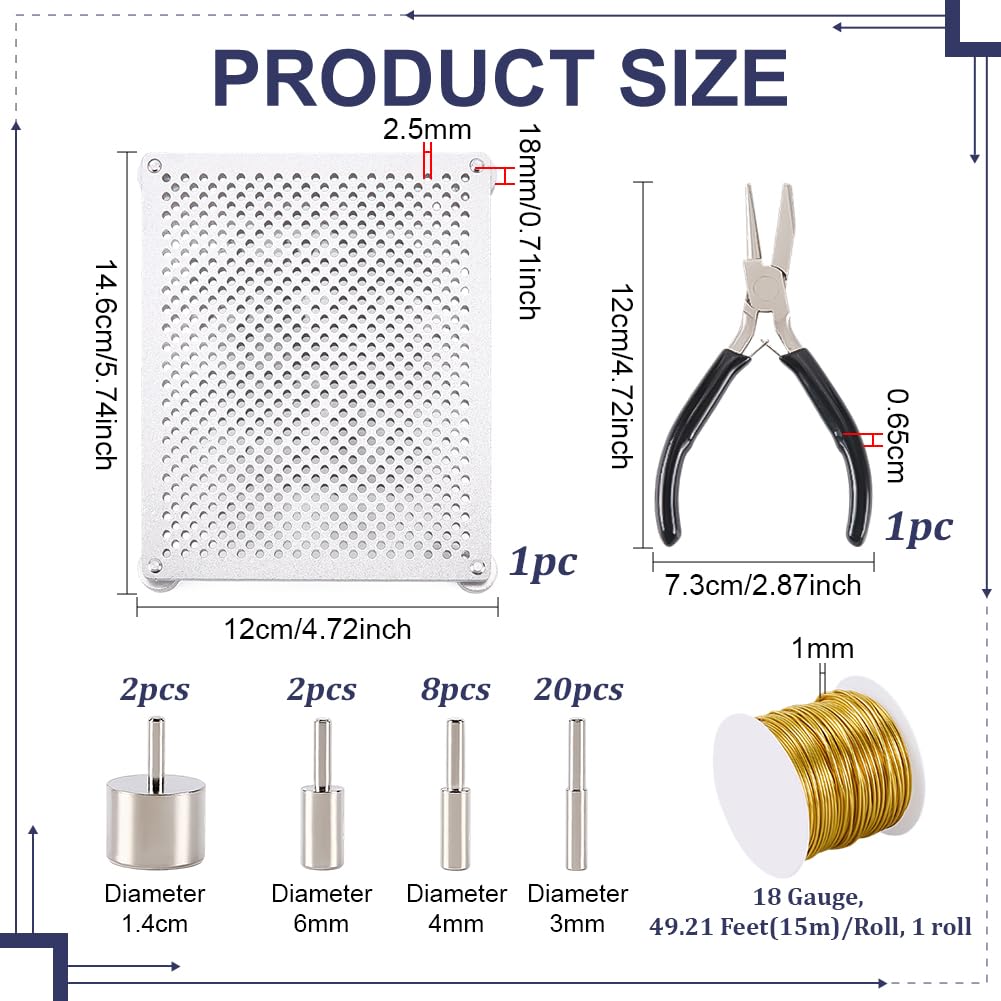 BENECREAT Dispositivo per Piegare Fili di Alluminio con Pinze per Anelli di Filo, Filo di Rame Dorato e 32 Perno in Metallo per La Creazione di Braccialetti, Orecchini e Gioielli Fai da Te