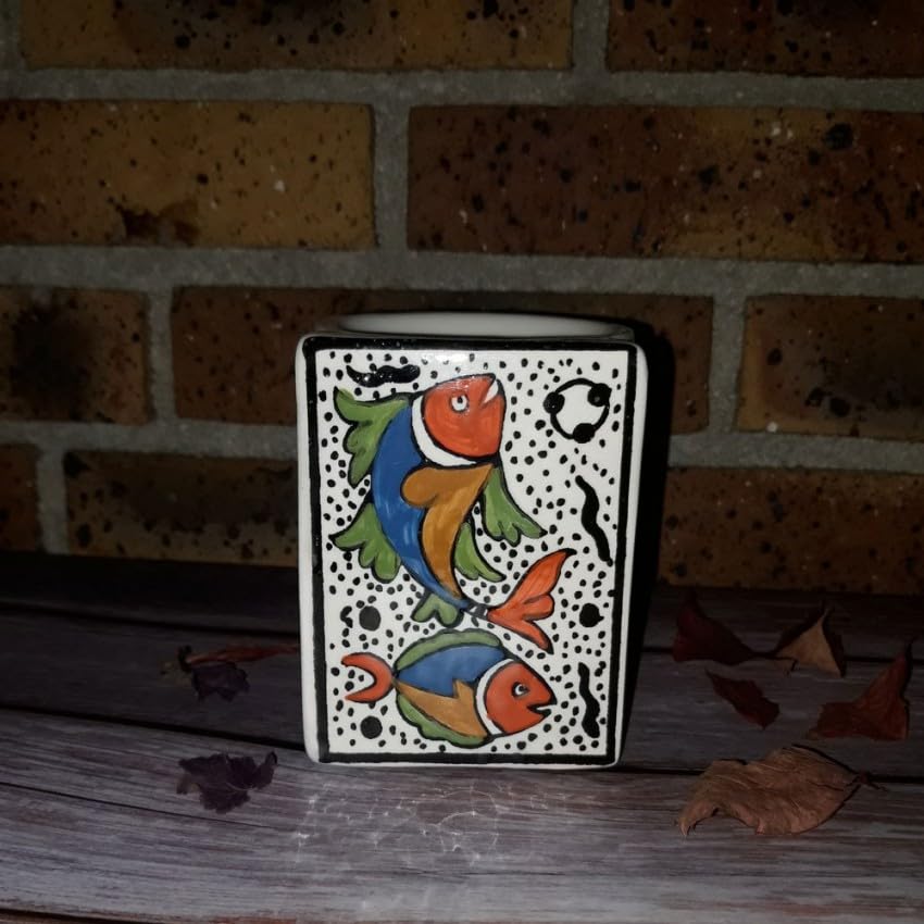 YODECO Brûle Parfum Poissons ajouré en céramique blanche et bleue