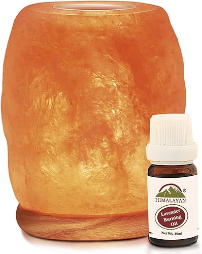 Himalayan Glow Lámpara de sal de cristal tallada a mano con terapia de aroma natural con base de madera de neem, lámpara de sal LED (certificado ETL)