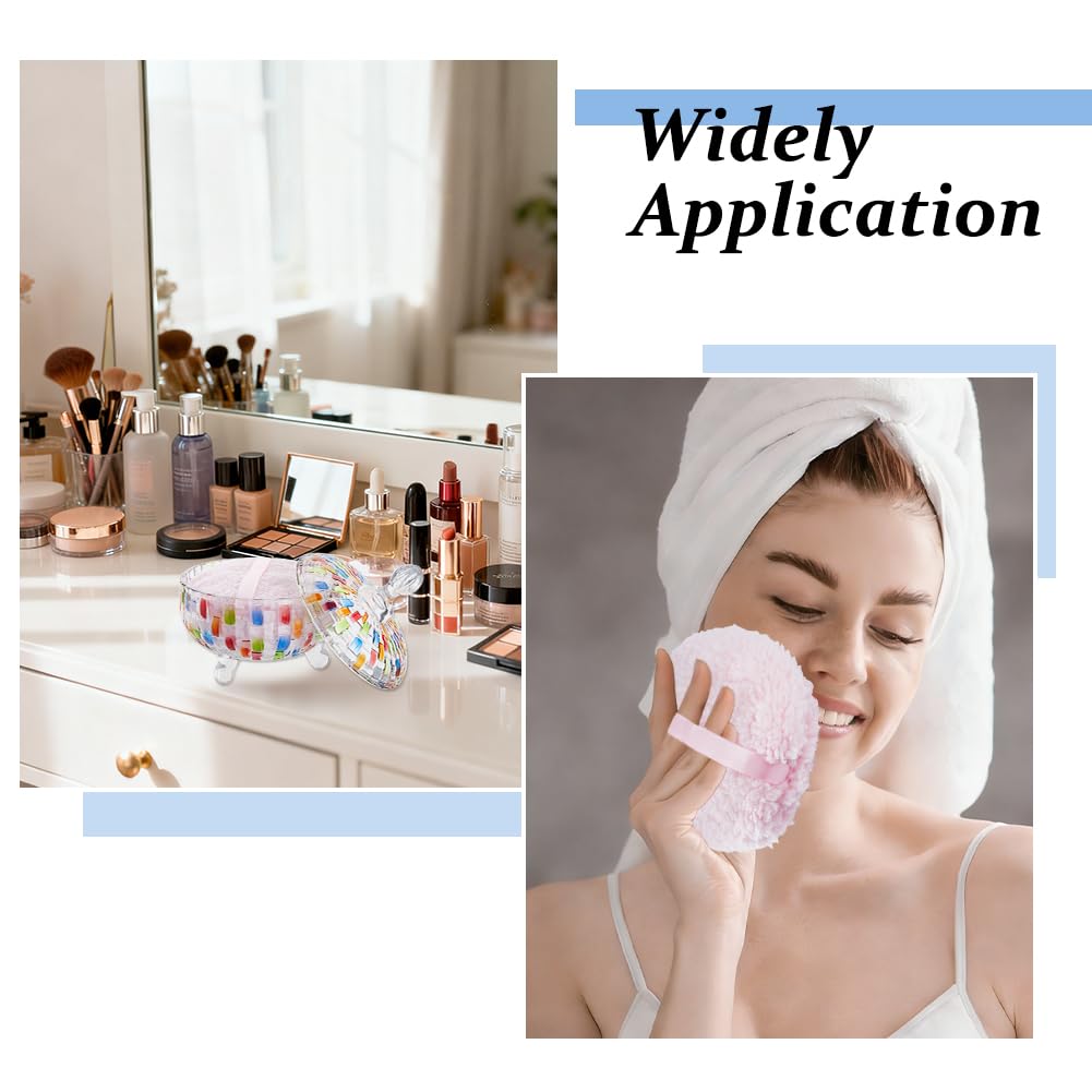 DICOSMETIC 2Pcs Extra Large Body Powder Puff and Container 5.91x7.95 Inch Crystal Glass Powder Container 5.91x2.36 Inch Soft Polyester Pink Puff for Women Face Body Makeup Gifts