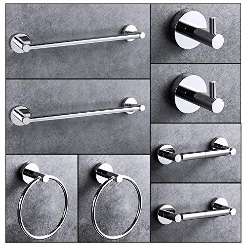 LUCKUP Bathroom Hardware Set Polished Chrome Bath Accessories Wall Mounted Round Towel Bar Set SUS304 Stainless Steel, 8 Piece
