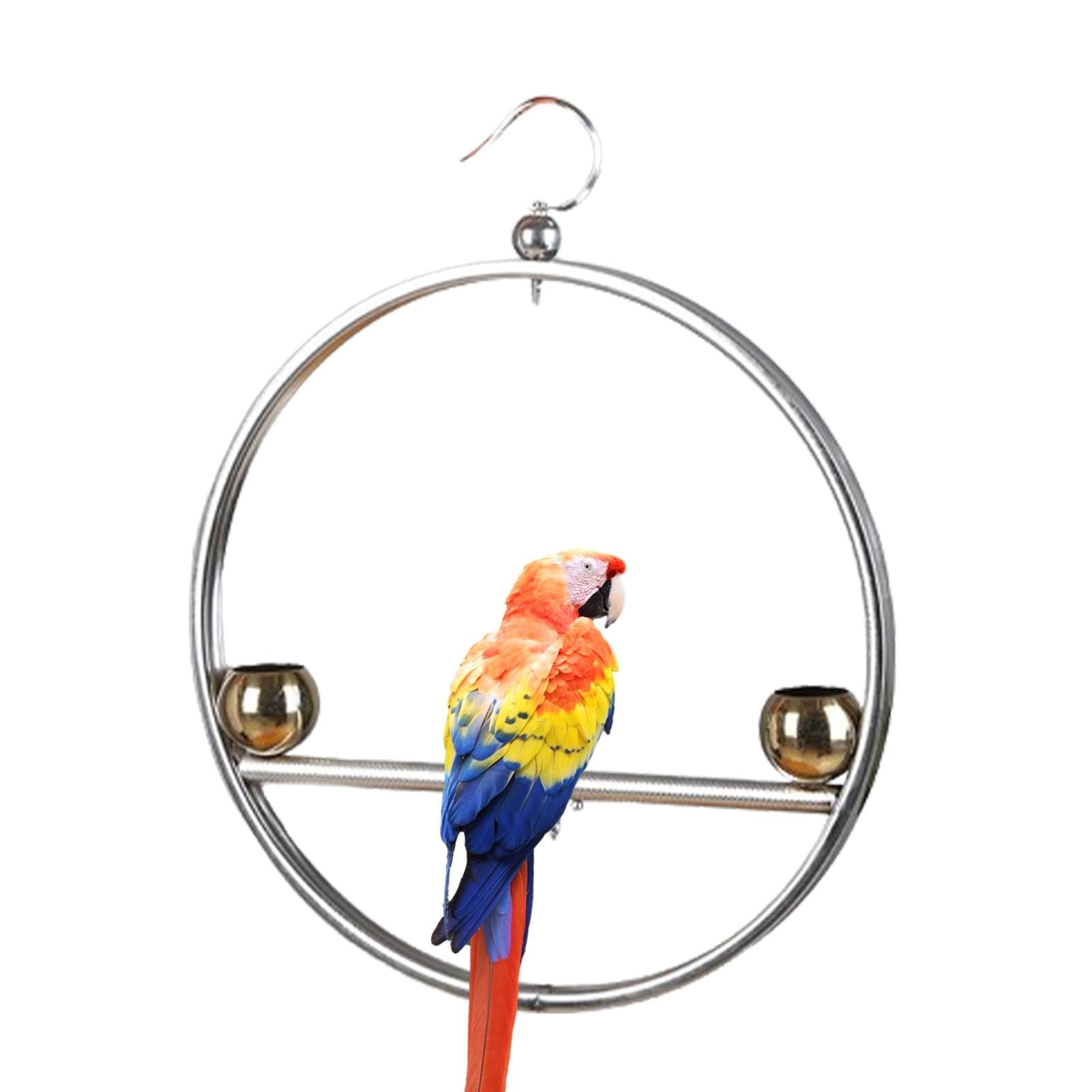 Supporto per uccelli in acciaio inox, altalena rotonda per pappagalli, supporto per pappagallo, supporto per altalena, design a doppia nappa, antiruggine, con gancio, per animali