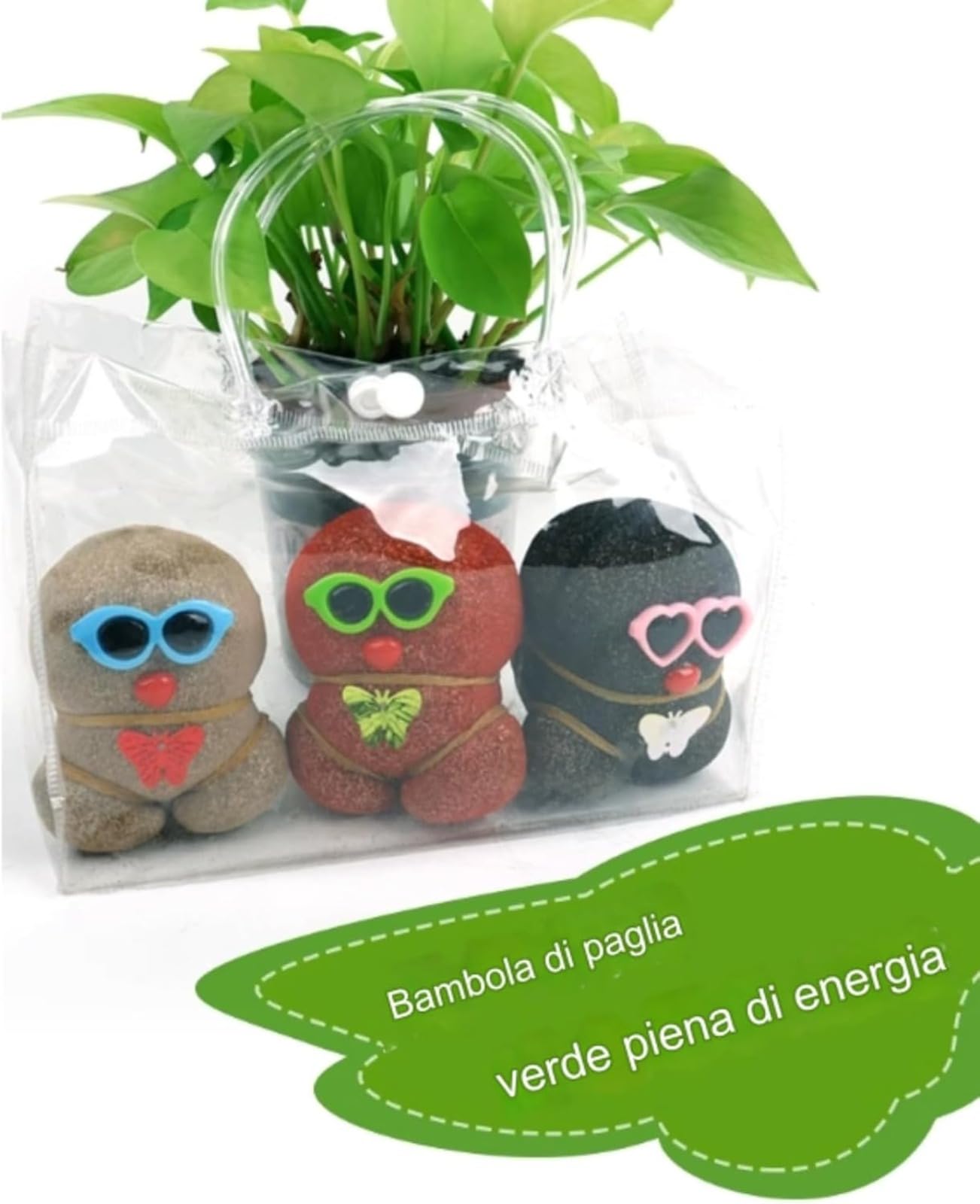 Mini Bonsaï Répulsif pour Moustiques Plante Poupée Tête d'Herbe avec Plateau 3 Pièces