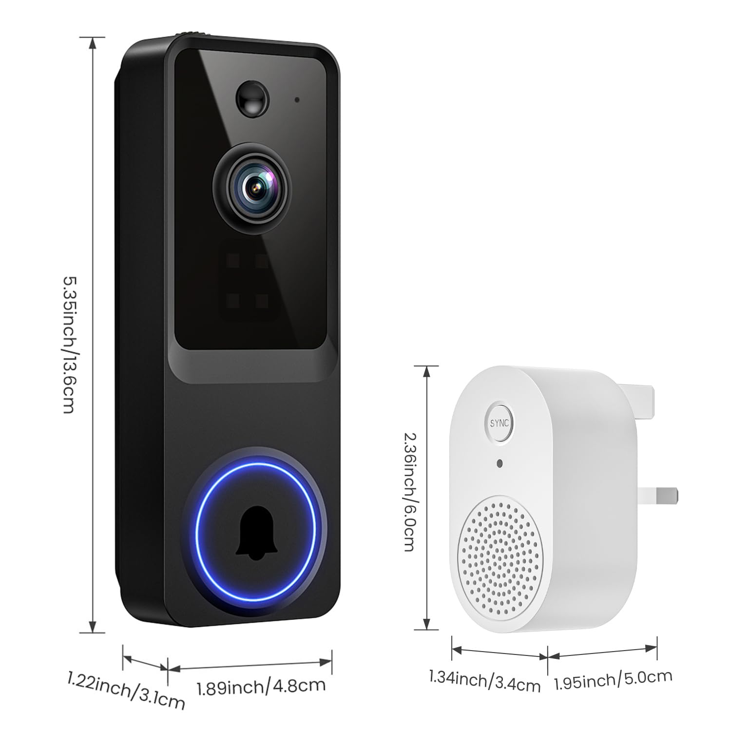 Caméra de sécurité sans fil avec batterie 1080p, sonnette vidéo avec vision nocturne, détection humaine IA, audio bidirectionnel, vue en direct, Wi-Fi 2,4 G, stockage dans le cloud