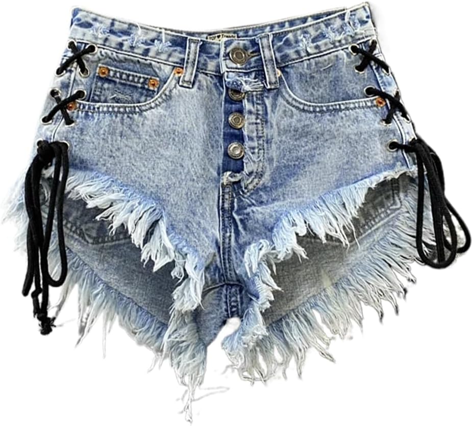 LIXINGHEITANG Waist Shorts Women Washed Strap Denim Short Pants