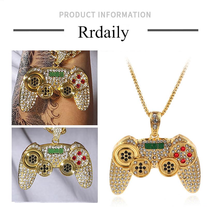 Fun Crystal Game Controller Pendant Necklace for Men - Punk Hip Hop Style Friendship Necklace for Best Friends - Chunky Wide Gamer Necklace for Game Lovers- Unique Christmas Birthday Gifts for Son Grandson3