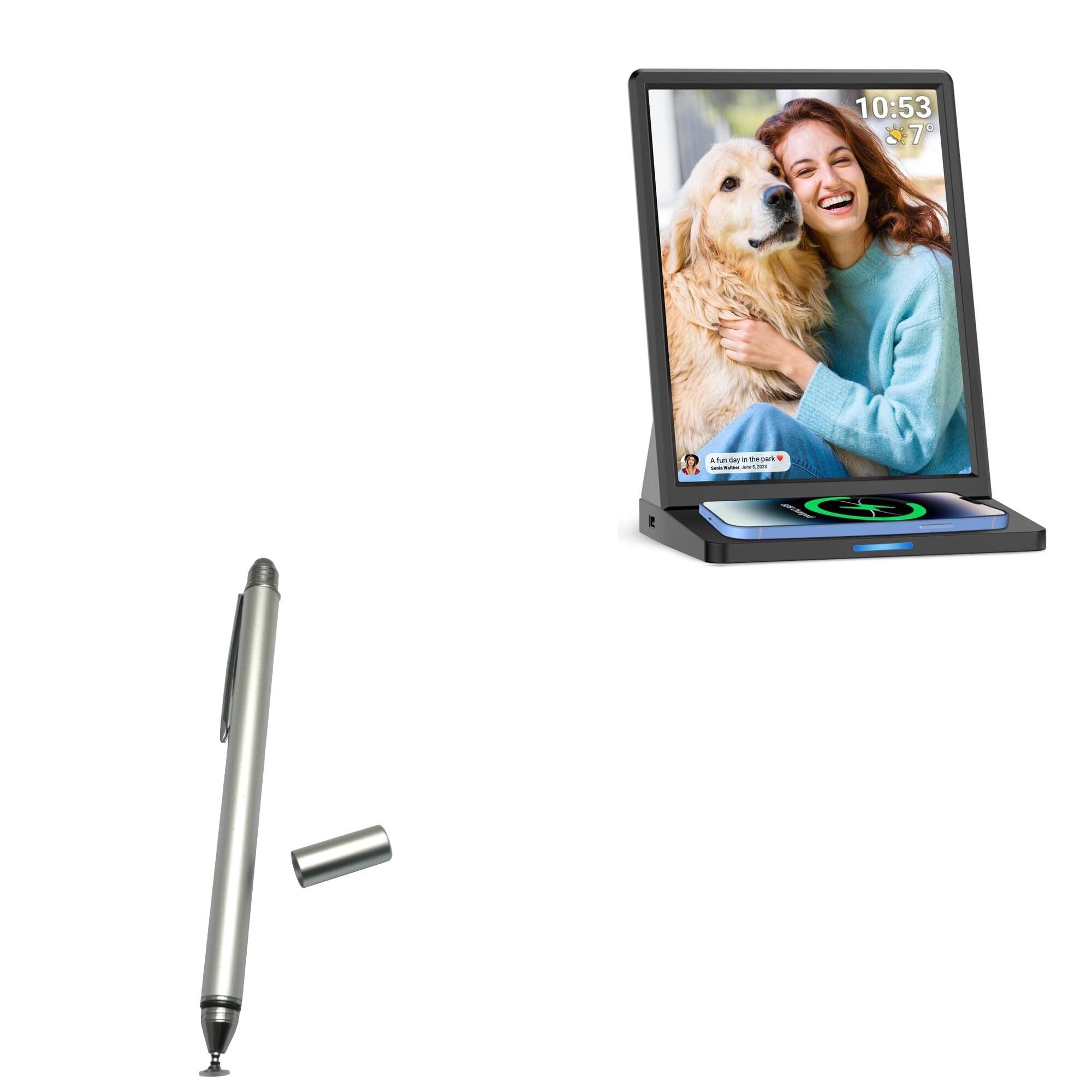 BoxWave Stylus Pen Compatible with PWR4GTR WiFi Digital Picture Frame 10 in - DualTip Capacitive Stylus, Fiber Tip Disc Tip Capacitive Stylus Pen - Metallic Silver