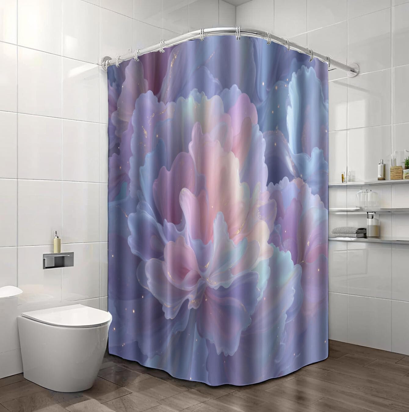 Rideau Douche,Rideau Baignoire Lavable en Machine Rideaux Douche Tissus Lavable Rideau De Baignoire Lavable pour Salle De Bain Domicile Baignoire Famille,Fleurs De Ligne,