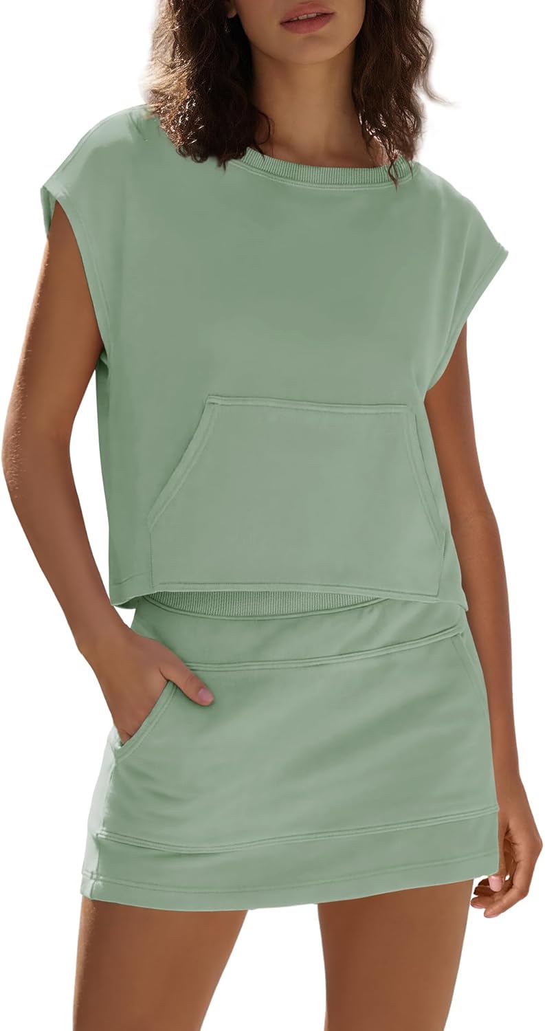 SENSERISE Womens Two Piece Lounge Set Skort Sets 2 Piece Outfits Short Sleeve Tops and Skorts Summer Casual Outfits