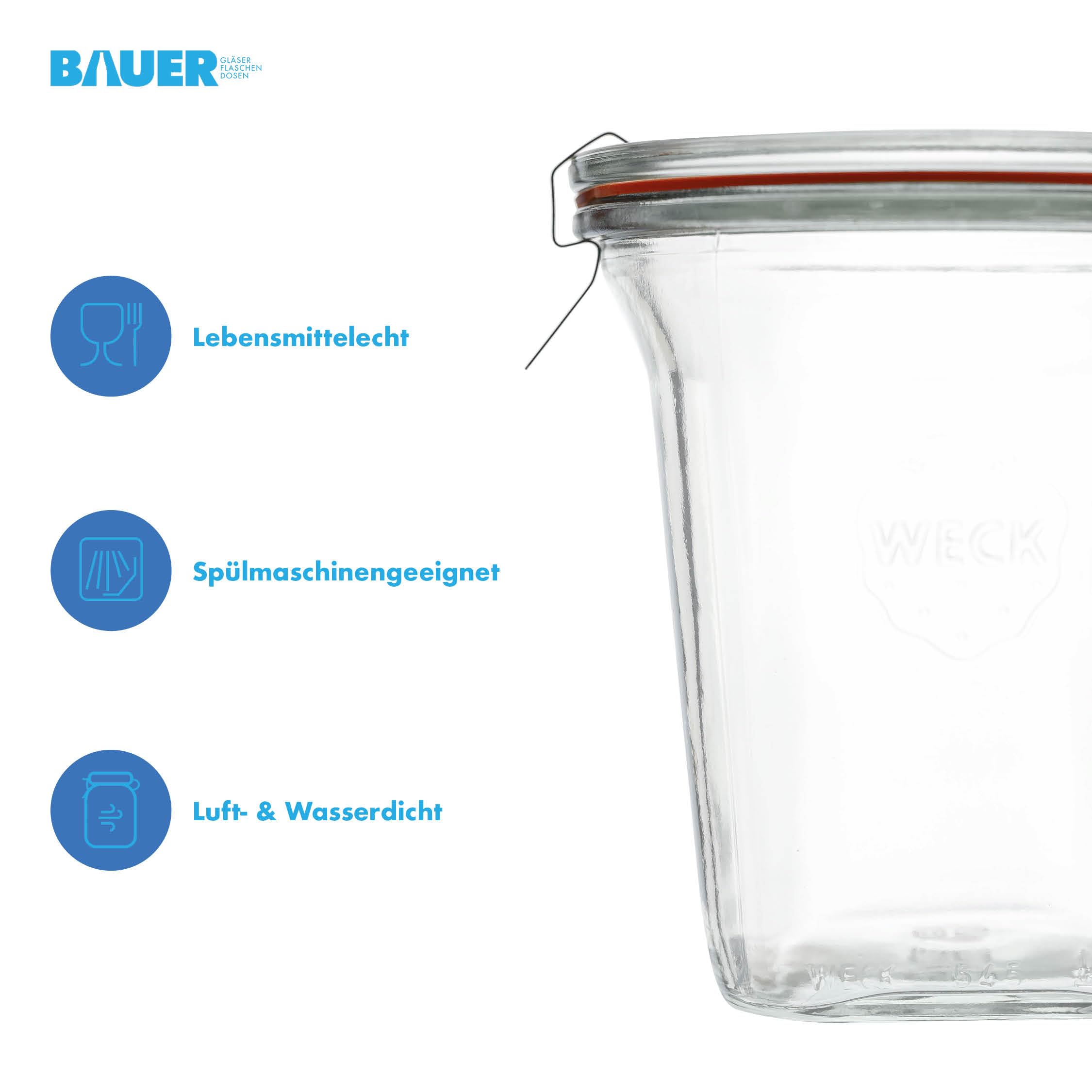 Flaschenbauer - Quadroglas 1/2L Einmachglas 500ml verwendbar als Marmeladenglas, Vorratsglas, Konservenglas 6 Stück Inklusive Etikett