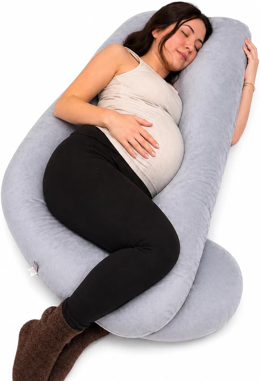 BLOOMNEST Pregnancy Pillow for Sleeping 57 Inch U-Shaped Full Body Maternity Pillow with Removable Cover All-Around Support for Back, Belly, Hips & Legs Grey