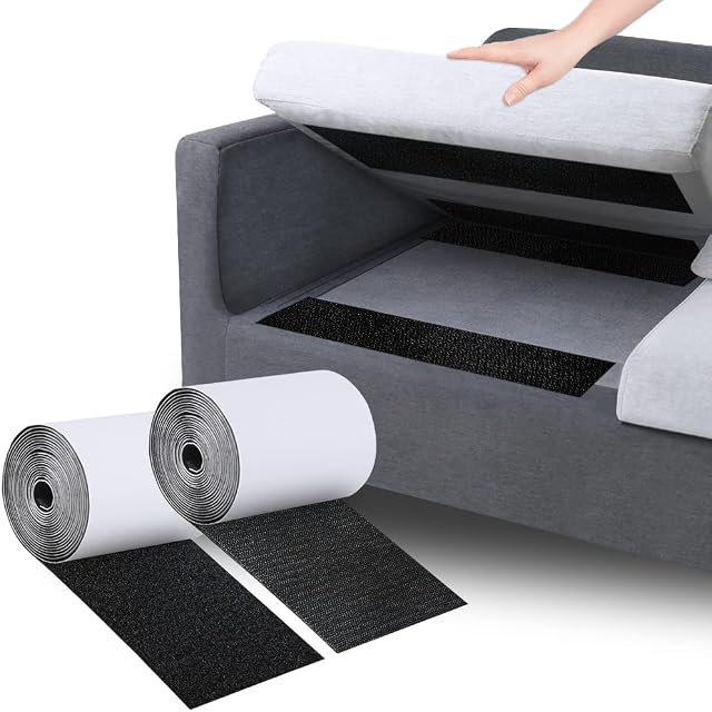 Non Slip Cushion Pad, Rolled Hook Loop Tape with Adhesive for Effectively Reduce Couch Cushions Sliding(10cm x 3m, Black)