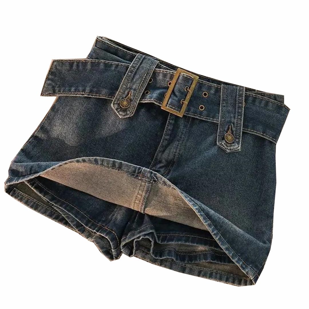 Minigonne in denim vintage da donna tinta unita con cintura gonne casual a trapezio