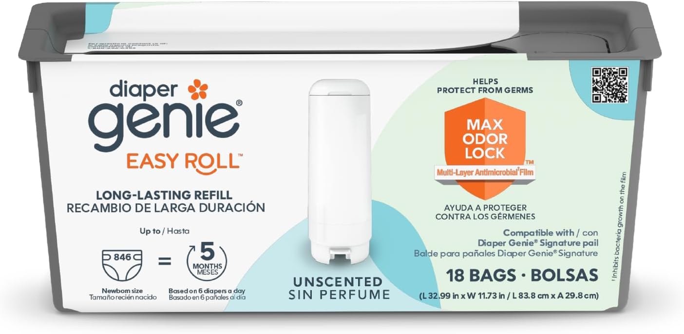 Diaper Genie Easy Roll Refill with 18 Bags Lasts Up to 5 Months or