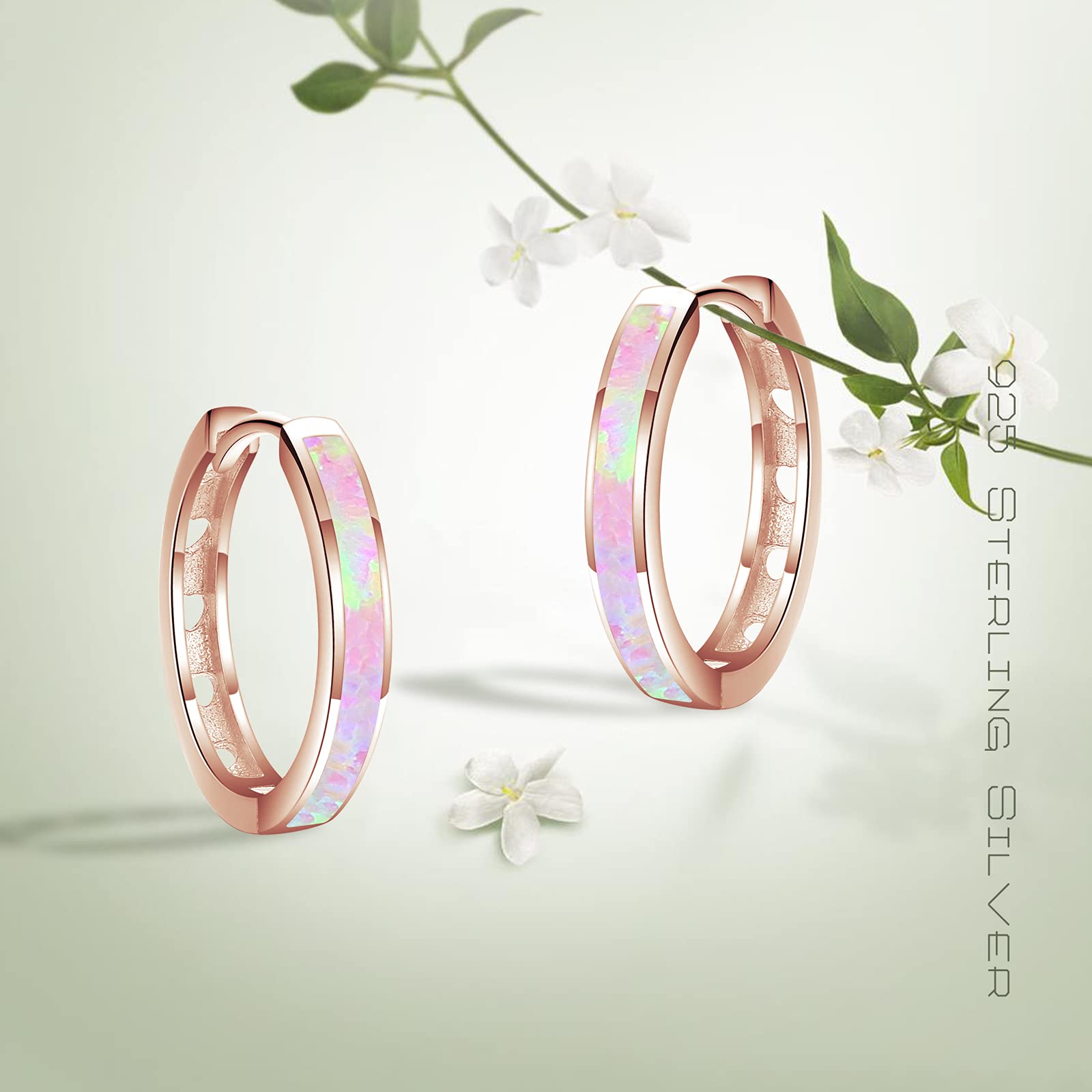 CUOKA MIRACLE Orecchini a cerchio da donna con opale, orecchini a cerchio incernierati, in argento Sterling 925, ipoallergenici, per orecchie sensibili, opale simulato, gioielli colorati, regalo di