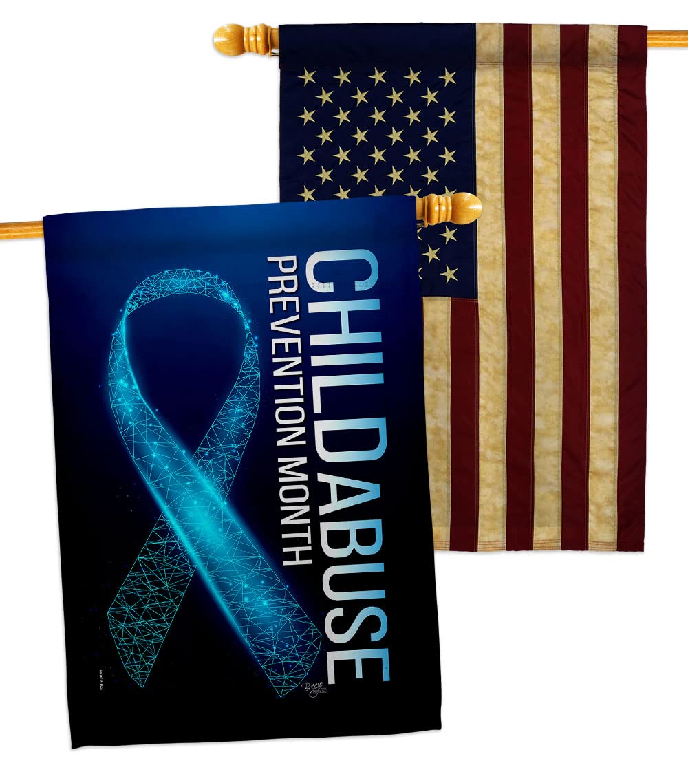 Prevention Child Abuse House Flags Pack Support Awareness Inspirational Survivor Ribbon Cancer Autism Breast BLM USA Vintage Applique Small Decorative Gift Yard Banner Made In 28 X 40