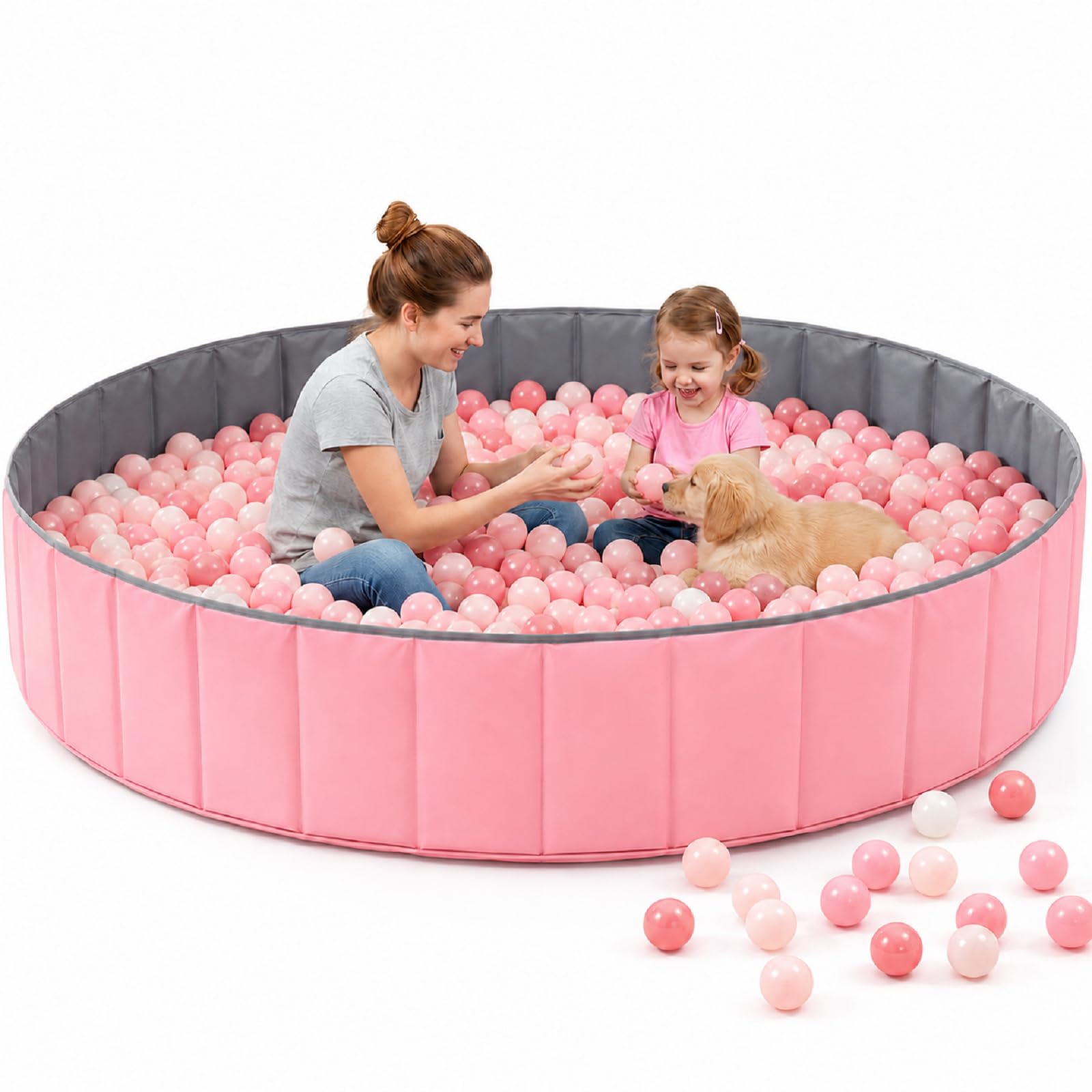 72"x12" Extra Large Kids Ball Pool, Foldable Family Play Pit, Pink