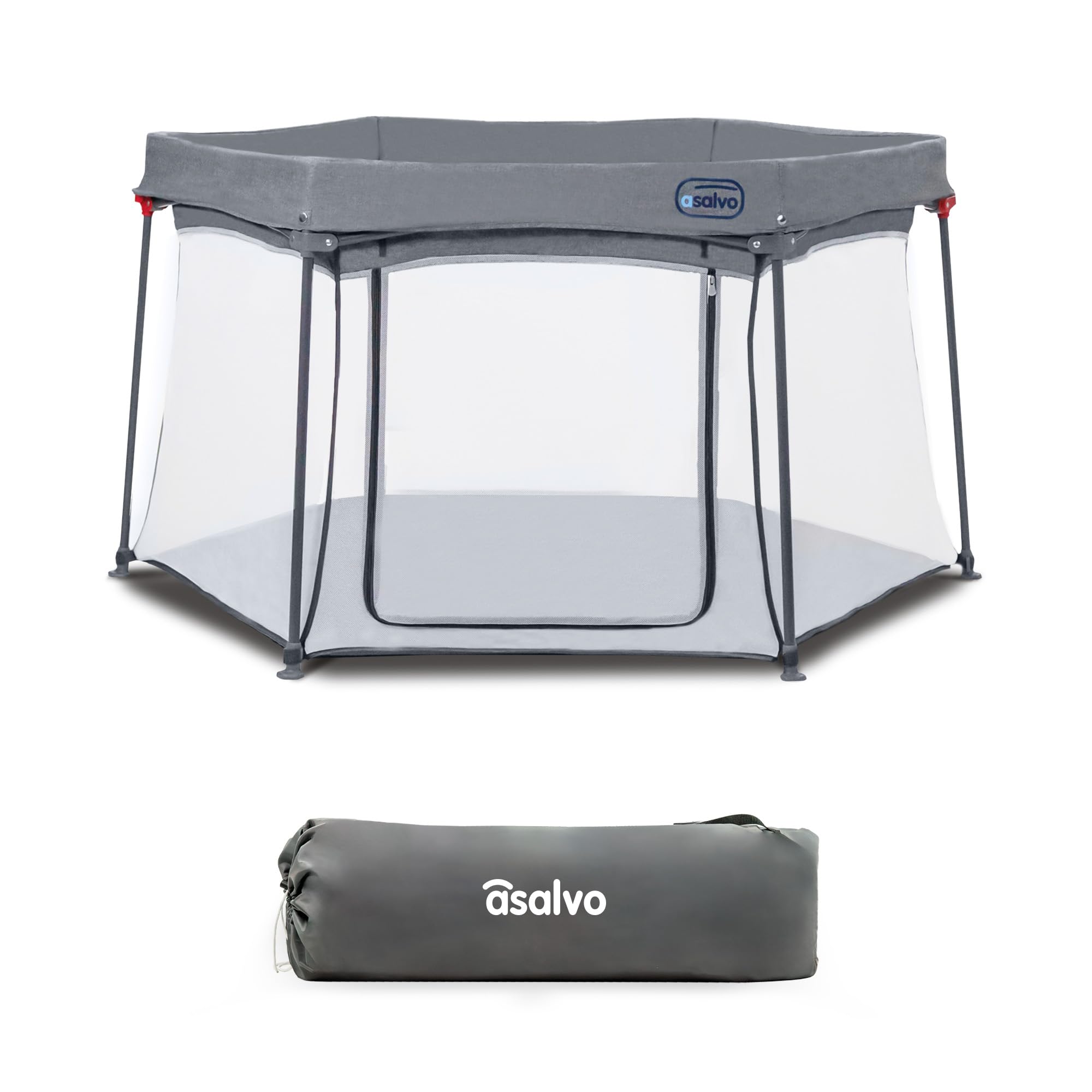 Asalvo LUXEMBURGO Parque Infantil Bebé Cuadrado y Plegable 150x150 cm, Corralito Bebe con Malla Transpirable, Parque de Juegos Bebe, Bolsa de Transporte, Fácil de Montar y Desmontar, Luxemburgo Gris