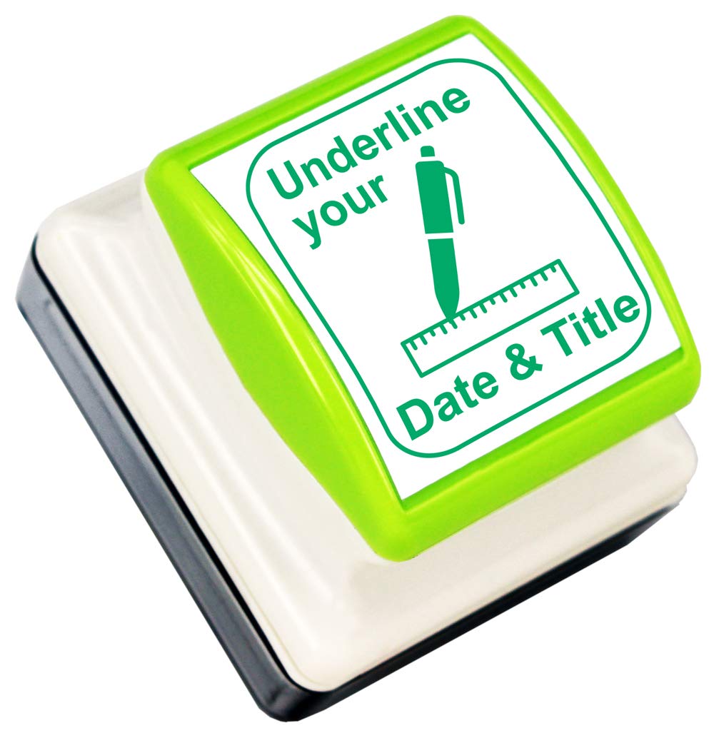 Classroom Capers Green Underline Your Date And Title Teacher Stamp. Self-Inking Stamp For Marking. 26X31mm, Reinkable, Ink