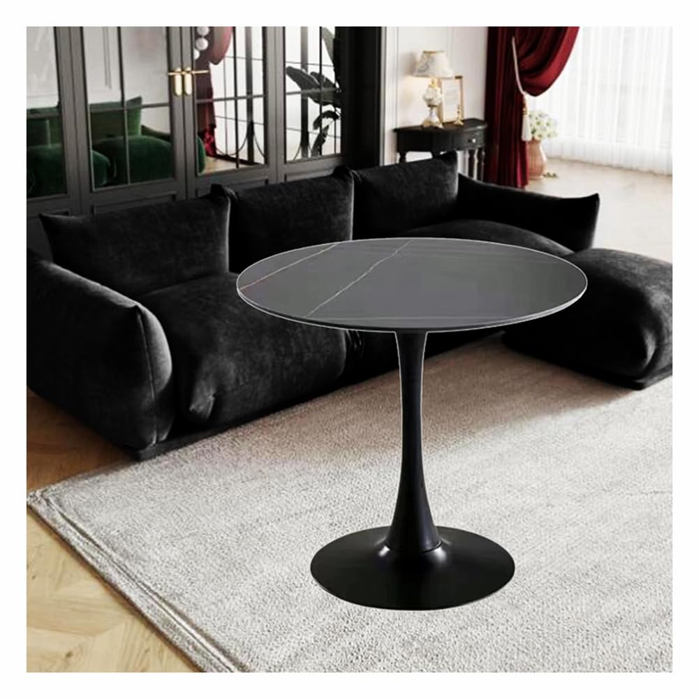 Nowoczesny okrągły stół do jadalni z granitowym blatem z metalowym cokołem czarny 70 cm idealny do kuchni jadalni stolika kawowego stylowy tulipan design