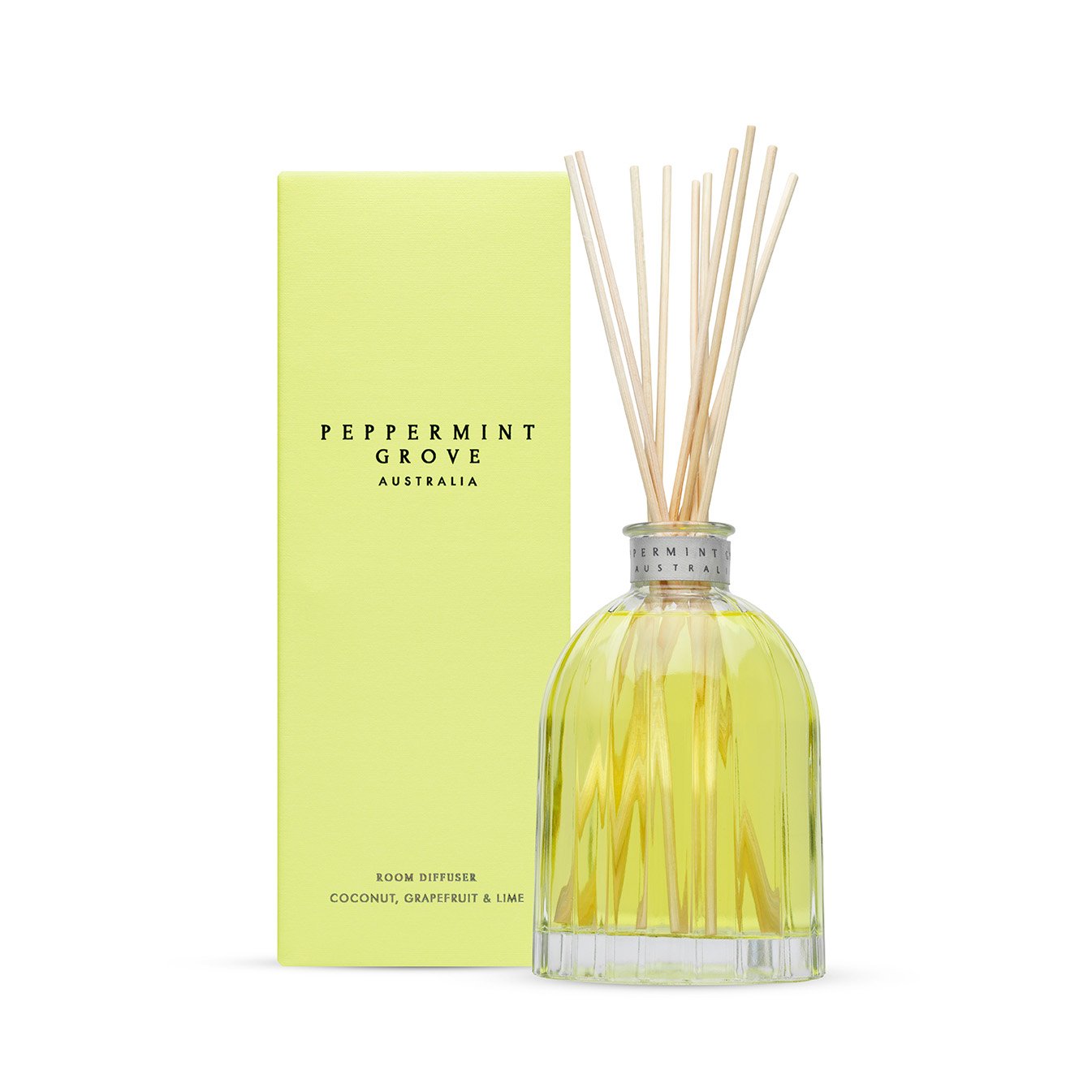 Peppermint Grove Medium Diffuser 200ml in Ornamental Custom Glass Jar (Coconut, Grapefruit & Lime)