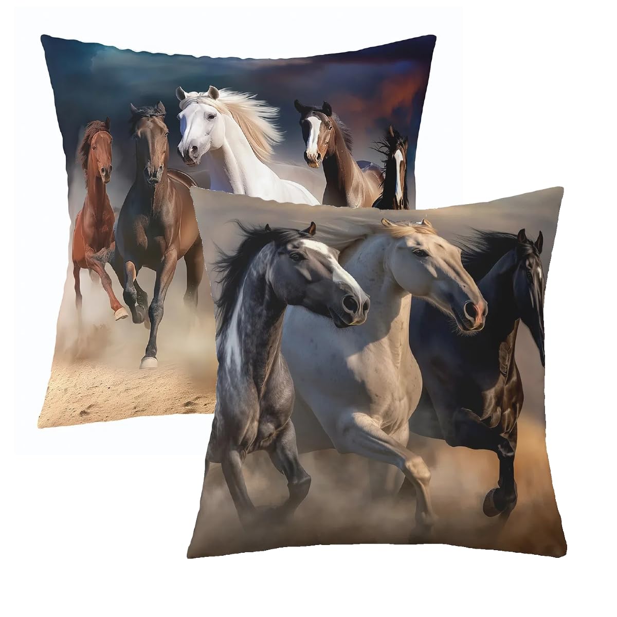 Feelyou Horse Throw Pillow Covers 16"x16" Set of 2 Soft Galloping Horse Pillow Cases Cushion Covers for Living Room Bedroom Cute Animal Black Decor