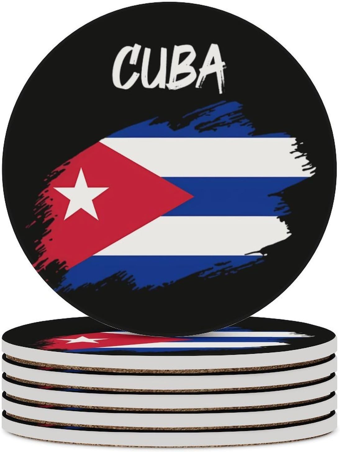 Cuba Cuban Flag Round Ceramic Coasters for Drinks Absorbent Cup Holder Tabletop Protector with Cork Base