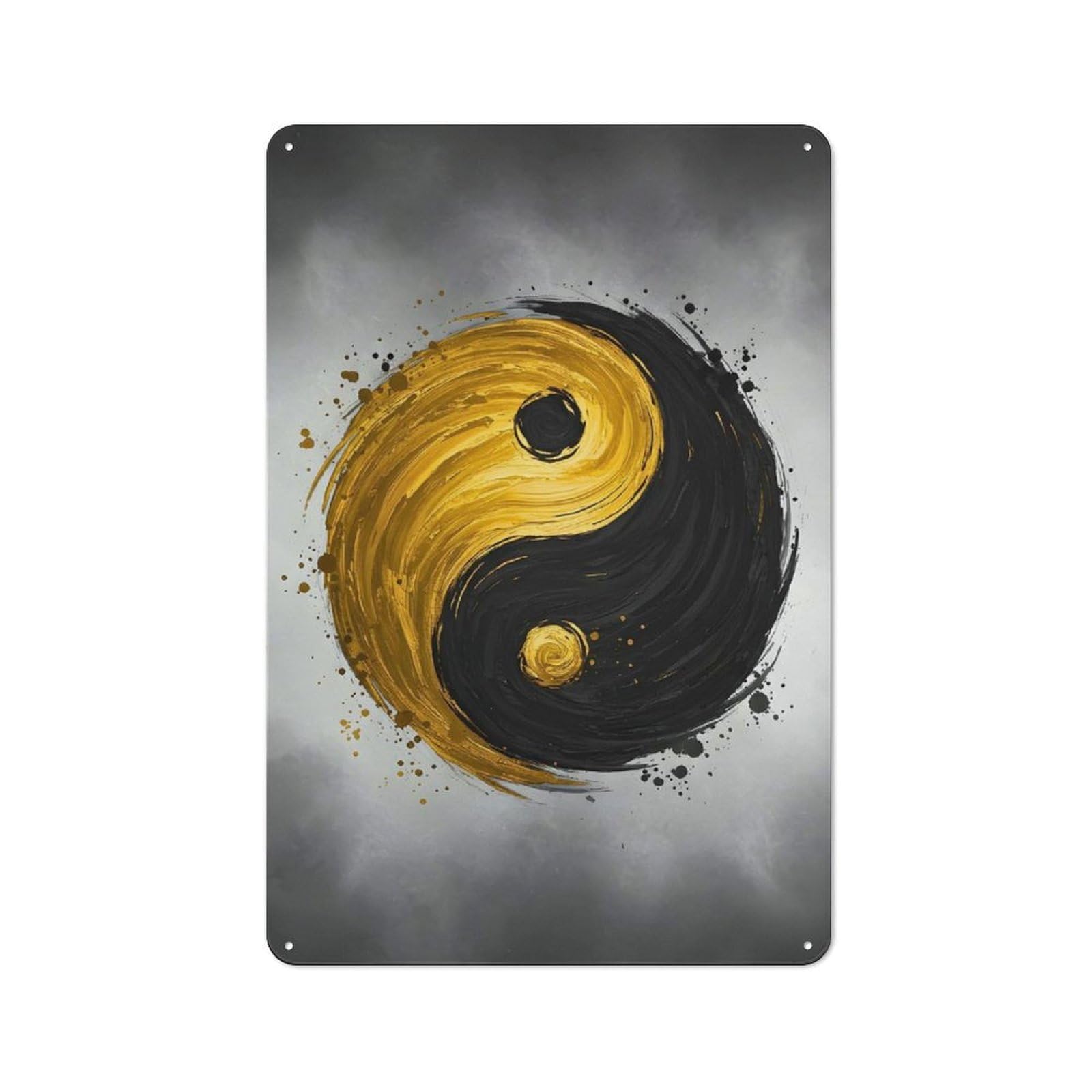 Golden Yin-Yang Energy Metal Gift Sign 30x20cm, Retro Home Wall Decor for Home, Shop, Pub Or Studio Wall