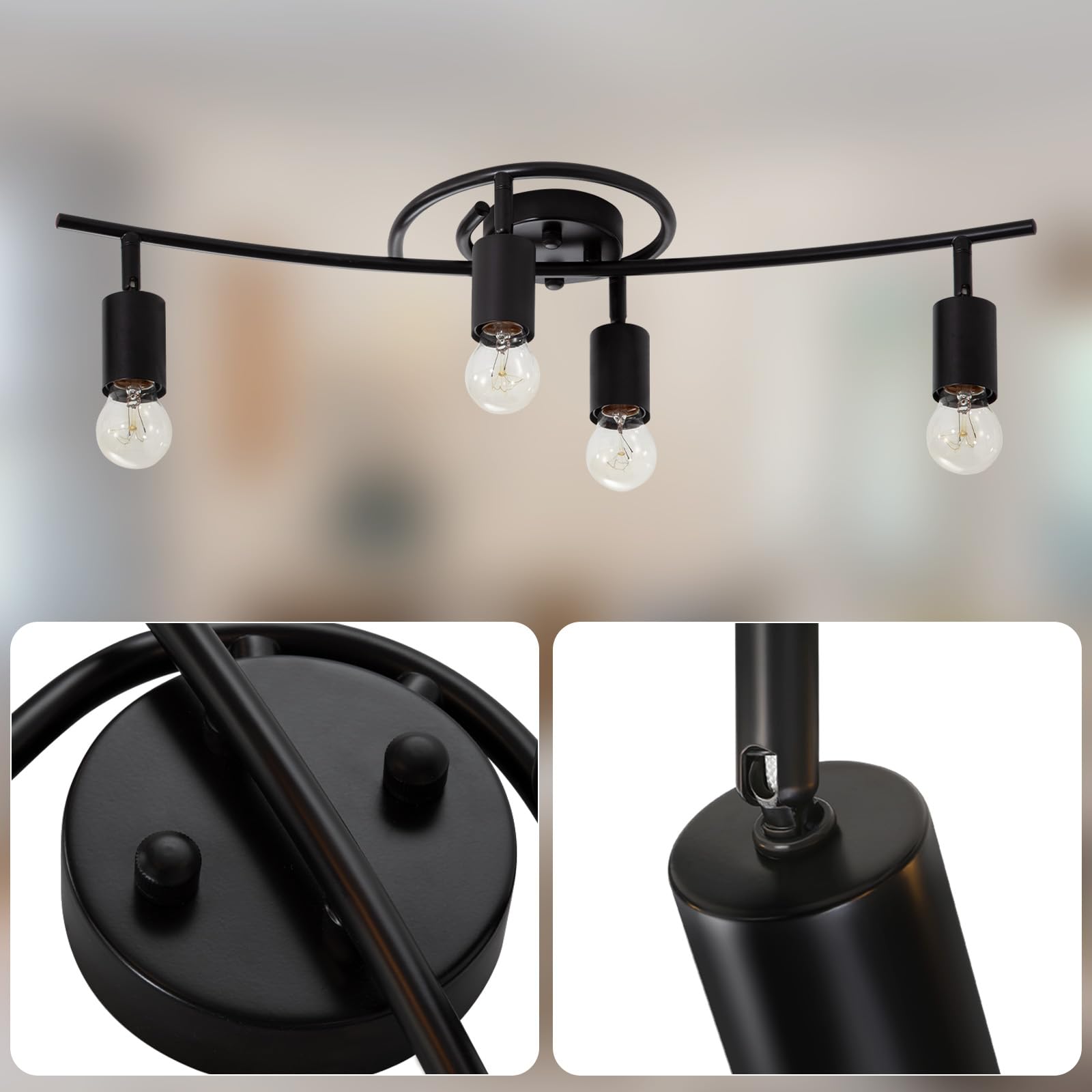 CBJKTX Deckenleuchte Vintage Deckenlampe Schwarz - E27 Deckenstrahler 4