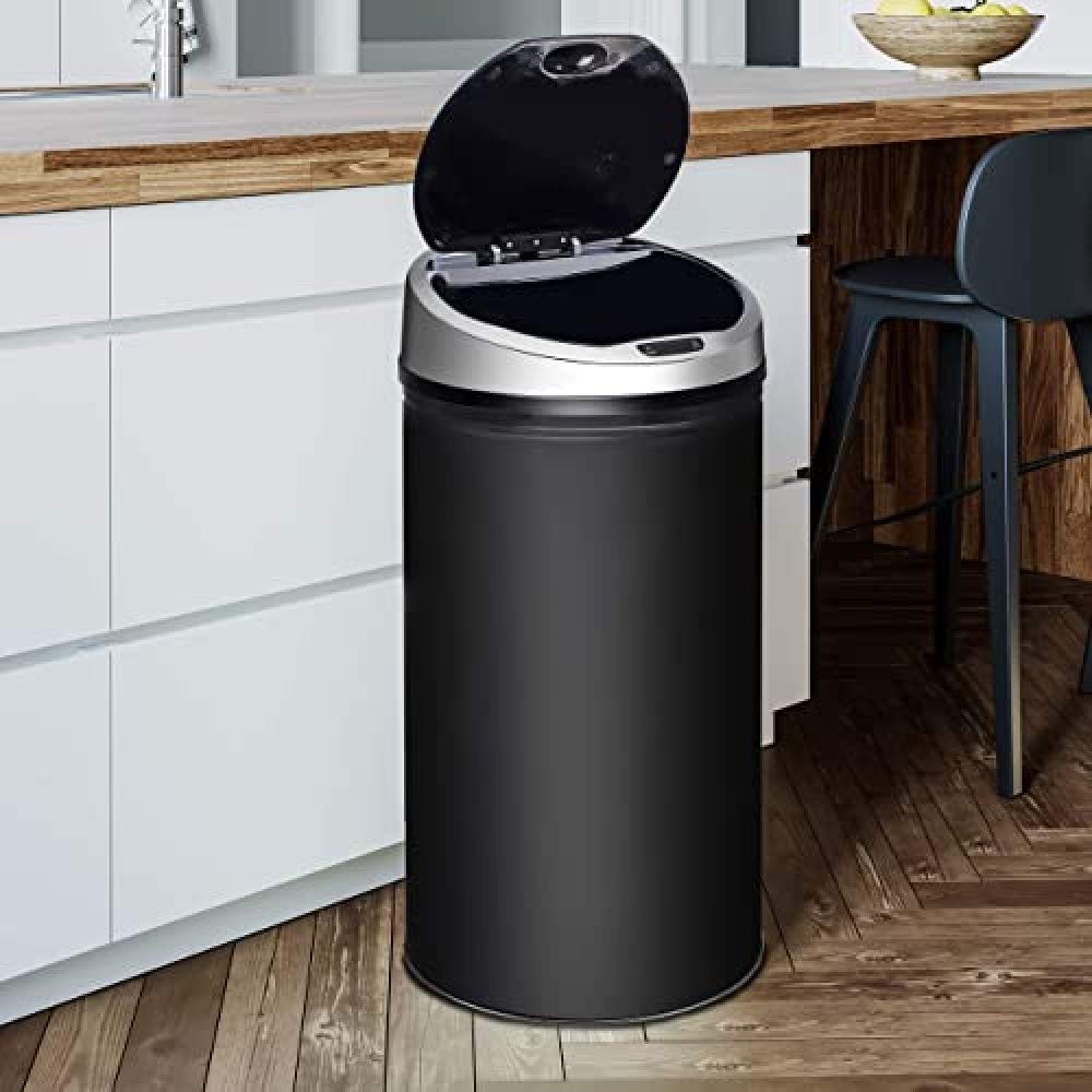 Ribelli Edelstahl Mülleimer 30 Liter - Abfalleimer mit Sensor - automatisches Öffnen und Schließen - Klemmring für Müllbeutel - Abnehmbarer Deckel - mit LED-Funktionsanzeige (schwarz)
