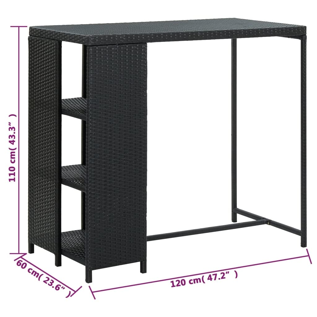 vidaXL Tavolo da Bar con Ripiani Nero 120x60x110 cm in Polyrattan