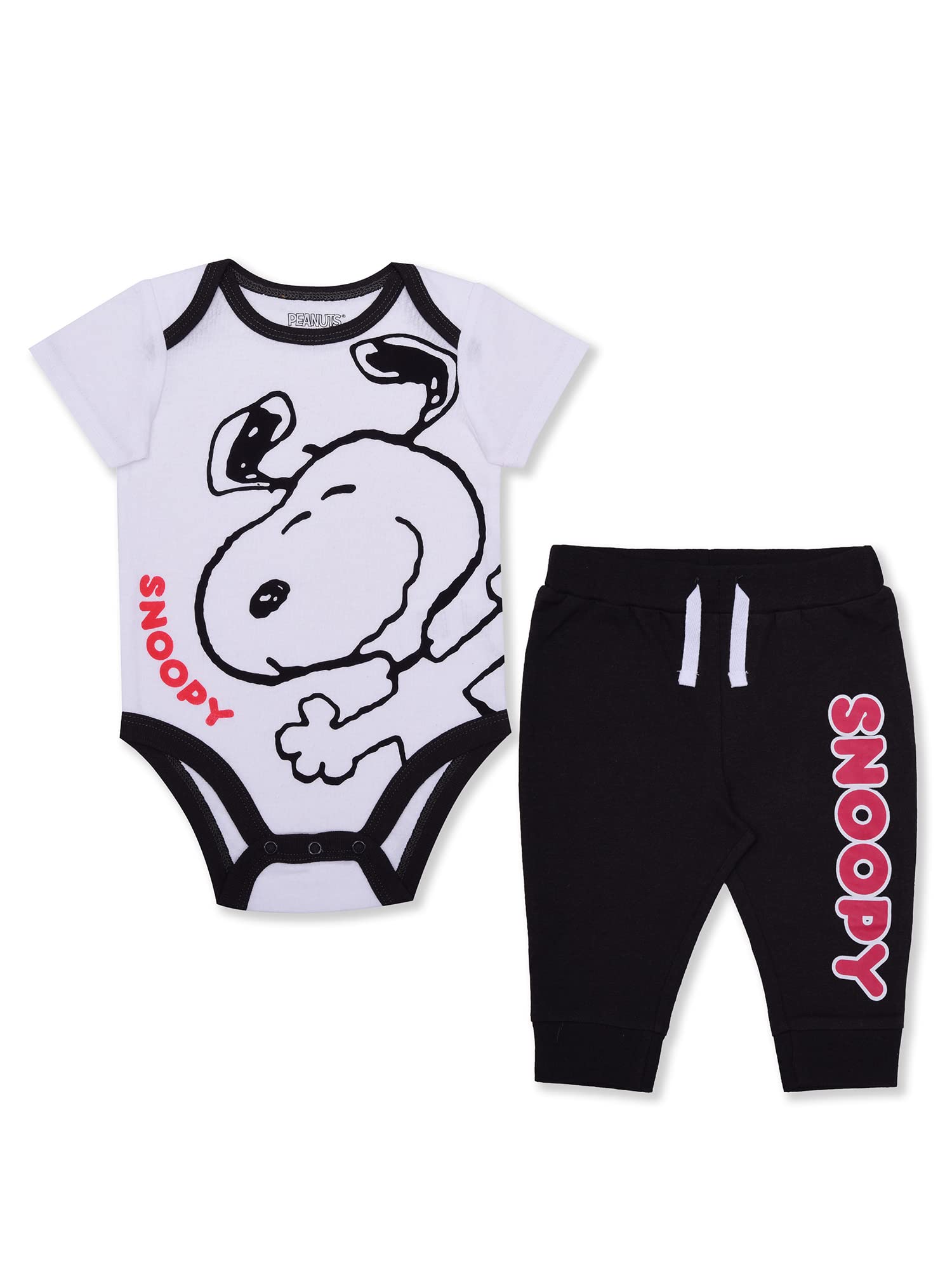 PeanutsSnoopy Boys Short Sleeve Bodysuit and Pants Set for Newborn and Infants