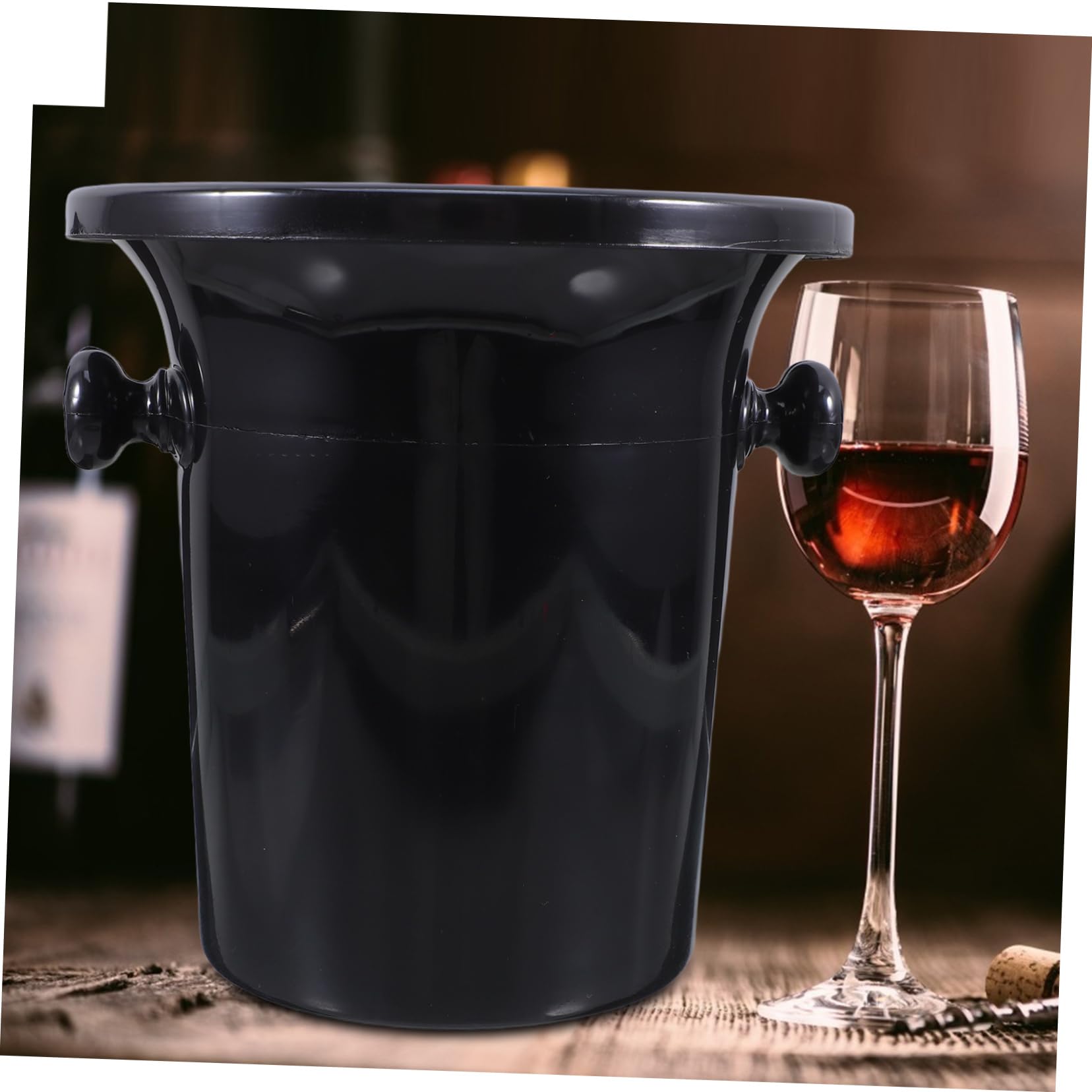 Escupideras para Degustación para Cata de Vinos Negras de Plástico Doble Oreja Cubos Redondos Occidentales en Fiestas y Exhibiciones