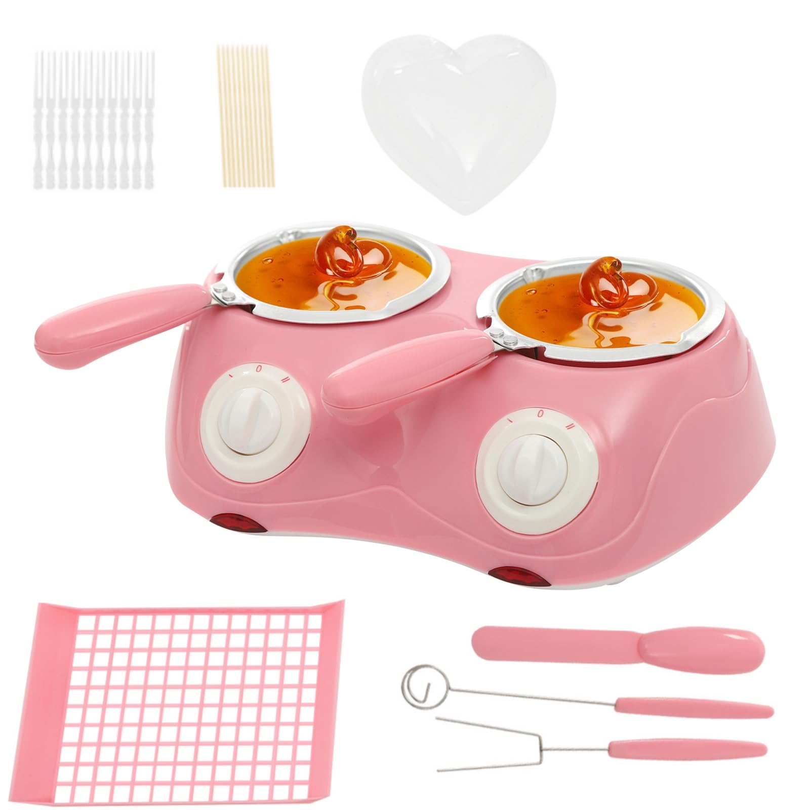 Mini Chocolate Melting Pot Set Pink Electric 110V Double Pots Butter Cheese Melt Warmer with DIY Mold and Accessories Candy Maker Gift Set for Candy Chocolate Milk Cheese Candy