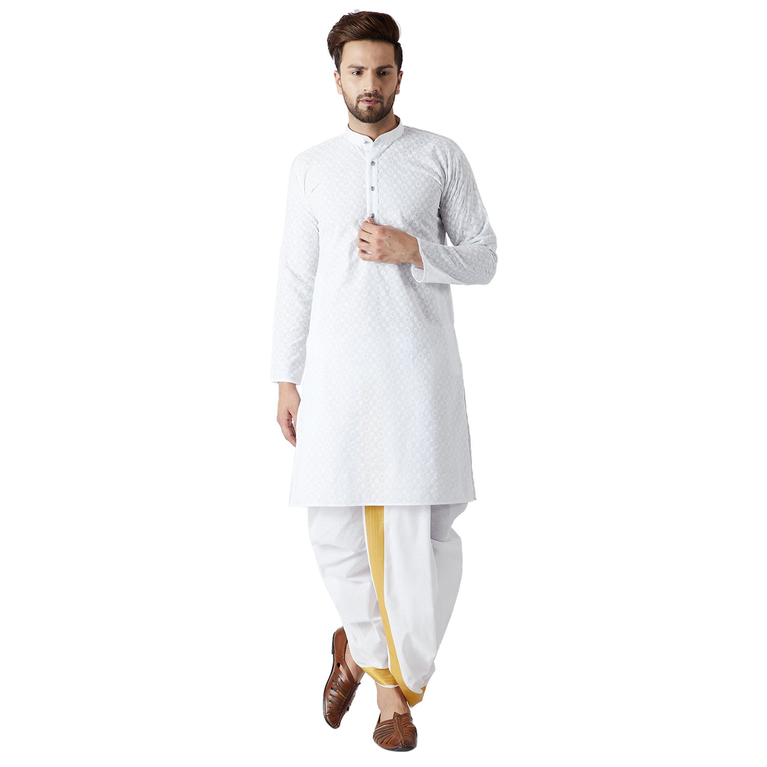 sojanya (Since 1958, Men's White Pure Cotton Kurta Dhoti Set-picture-52