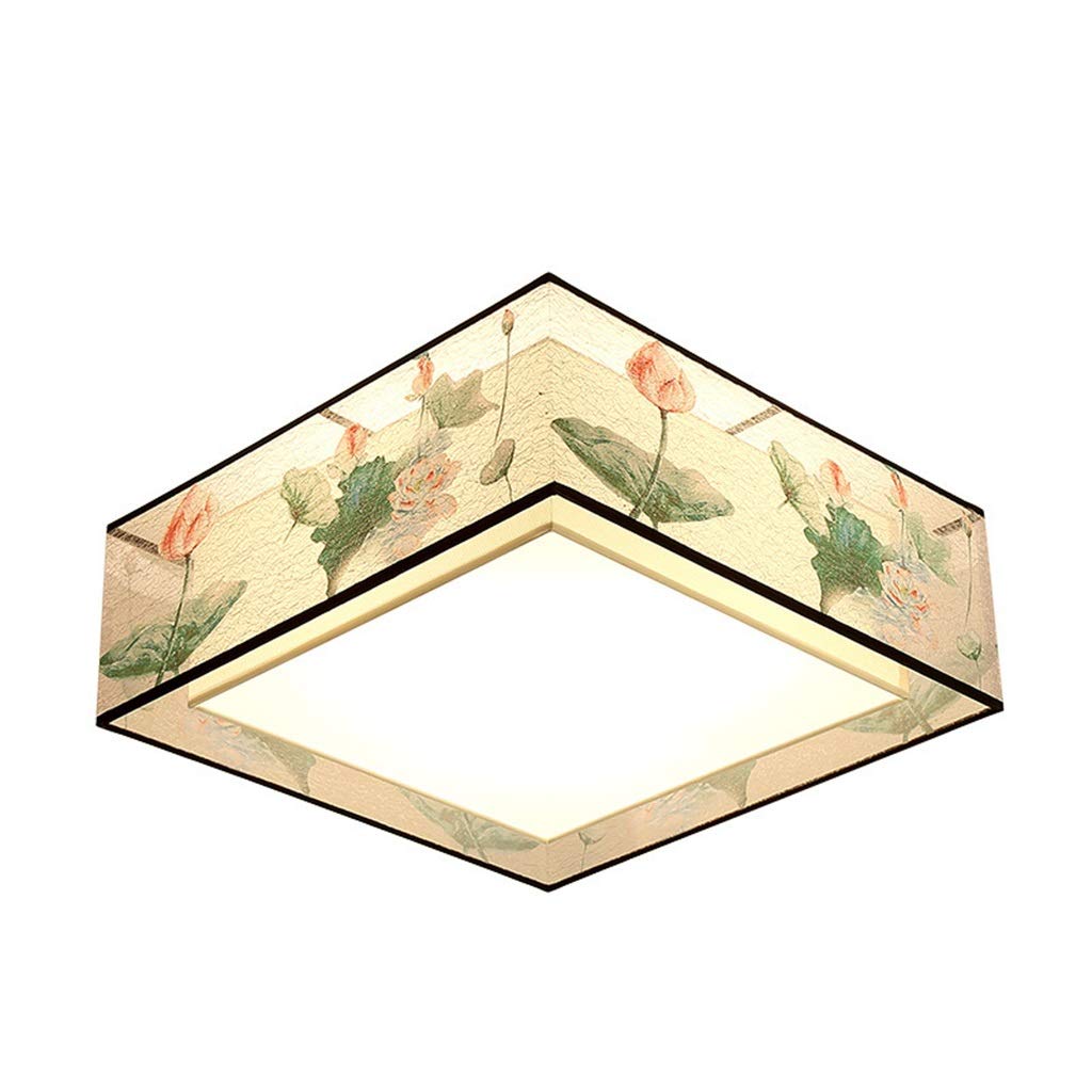 HynJGih New Chinese-Style Ceiling Lamp Chinese Style Warm Lotus Pond Beauty Printed Lotus Master Bedroom Room Study Lamp Retro(A,40CM)
