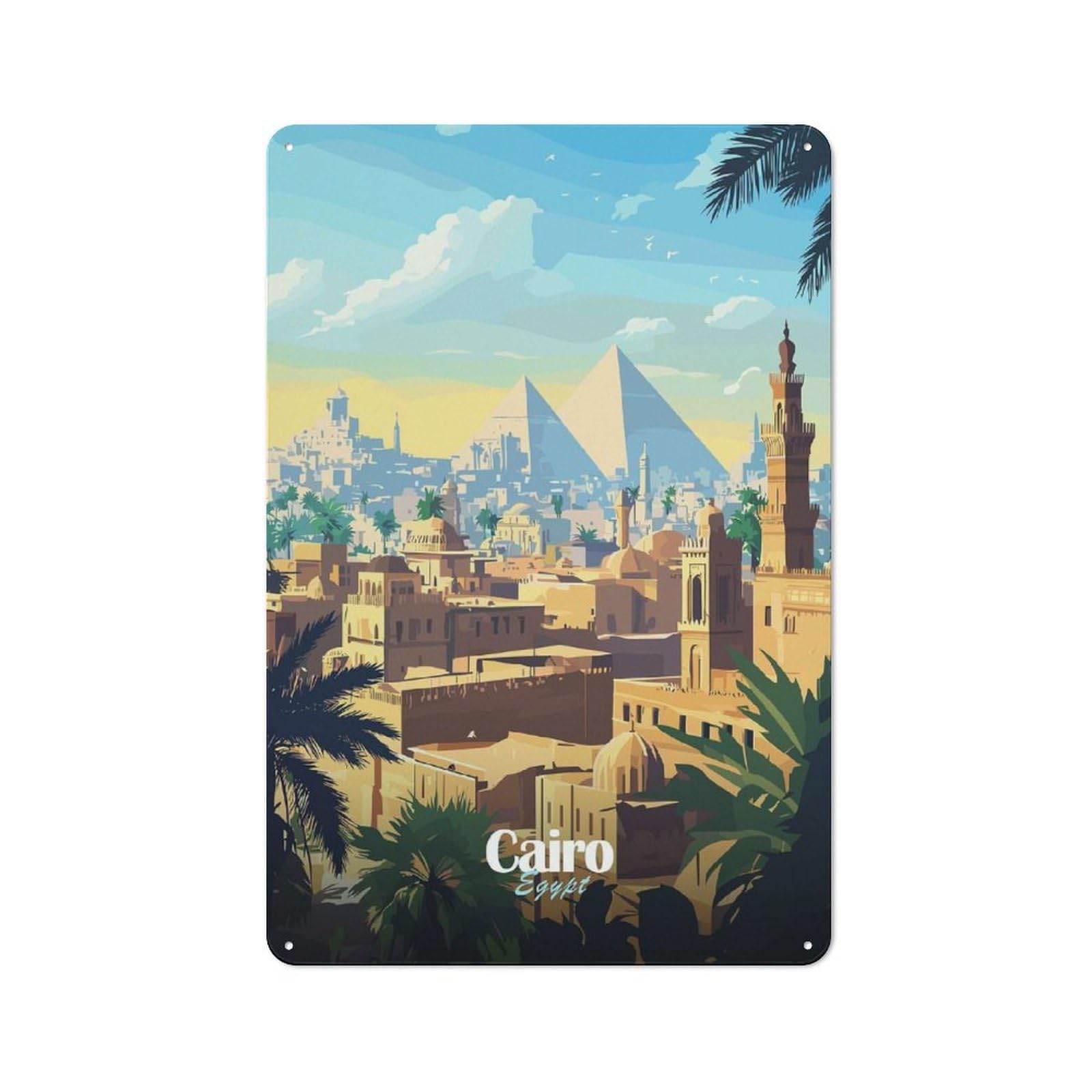 Junmoney Style-11 30X20cm Retro Metal Sign With Cairo Skyline With Pyramids For Living Room Or Hallway, For Living Room Decor Lovers Refreshing A Room In Autumn