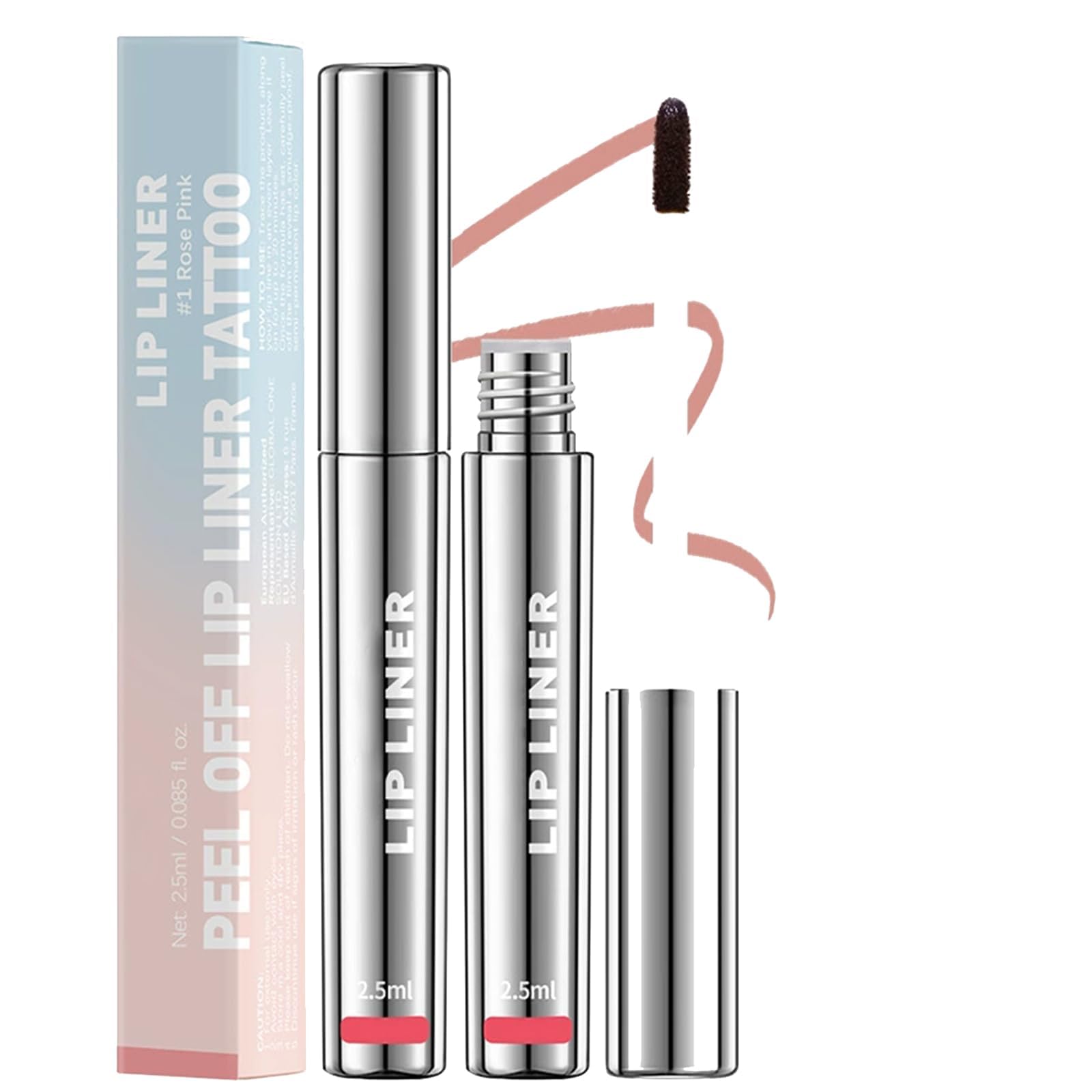 [Rose Pink Peel-Off Lip Liner Tattoo with Brush Tip Applicator 2.5ml] - [Long-Lasting Waterproof Matte Finish Liquid Lip Stain for Natural Daily Makeup & Special Occasions]