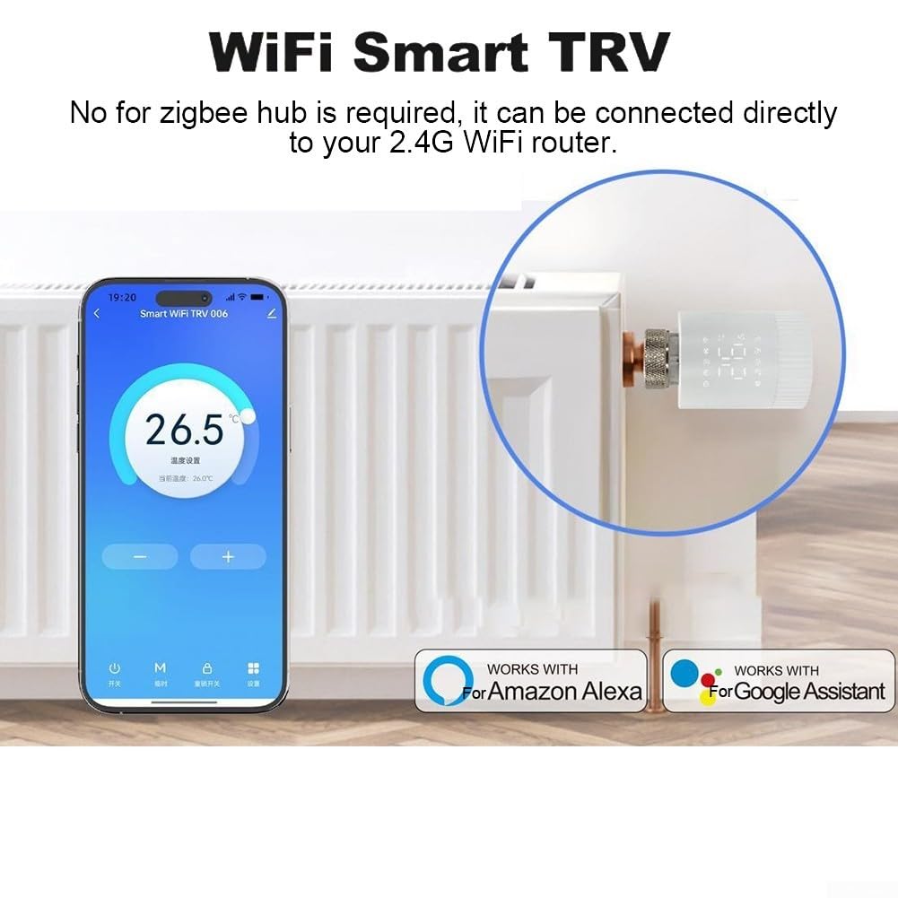Per Tuya WiFi Smart TRV termostato, valvola termostatica programmabile per termosifone, regolatore di temperatura supporta il controllo tramite app (6 pezzi)