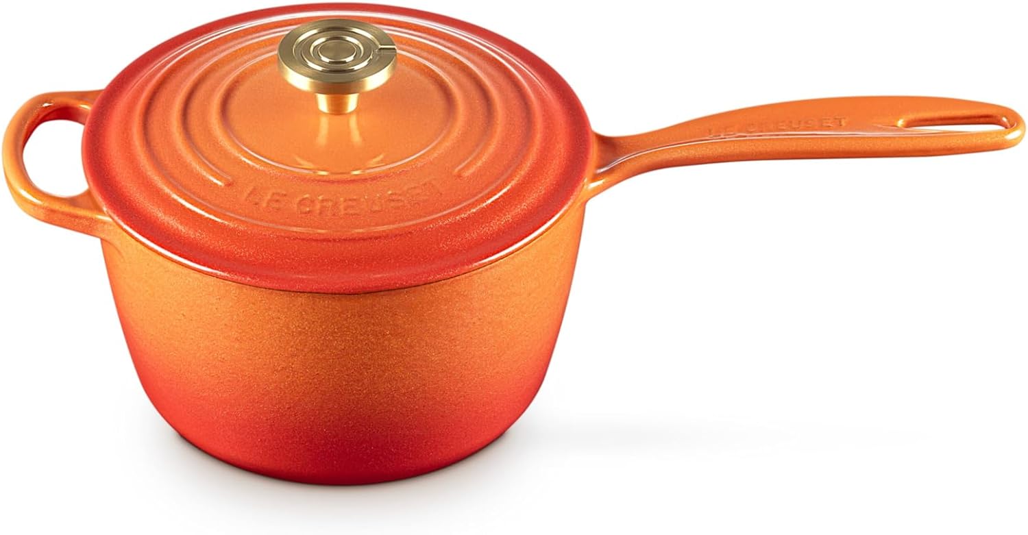 Le Creuset Enameled Cast Iron Signature Round Saucepan, 2.25 qt., Flamme Doree with Crucible Knob