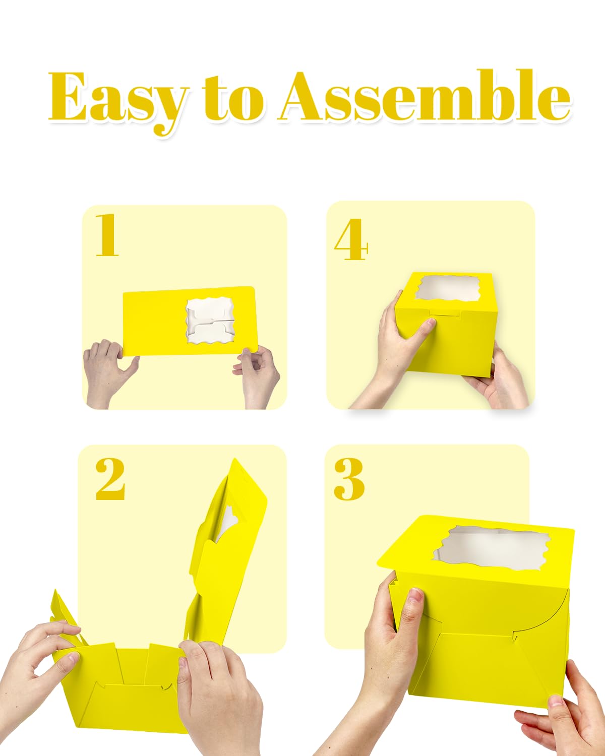 Gcardist 6x6x5 Inch Cake Box, 5 Sets Yellow Cake Box with Window & 5 Sets 6 Inch Yellow Cake Round Boards - Image 4
