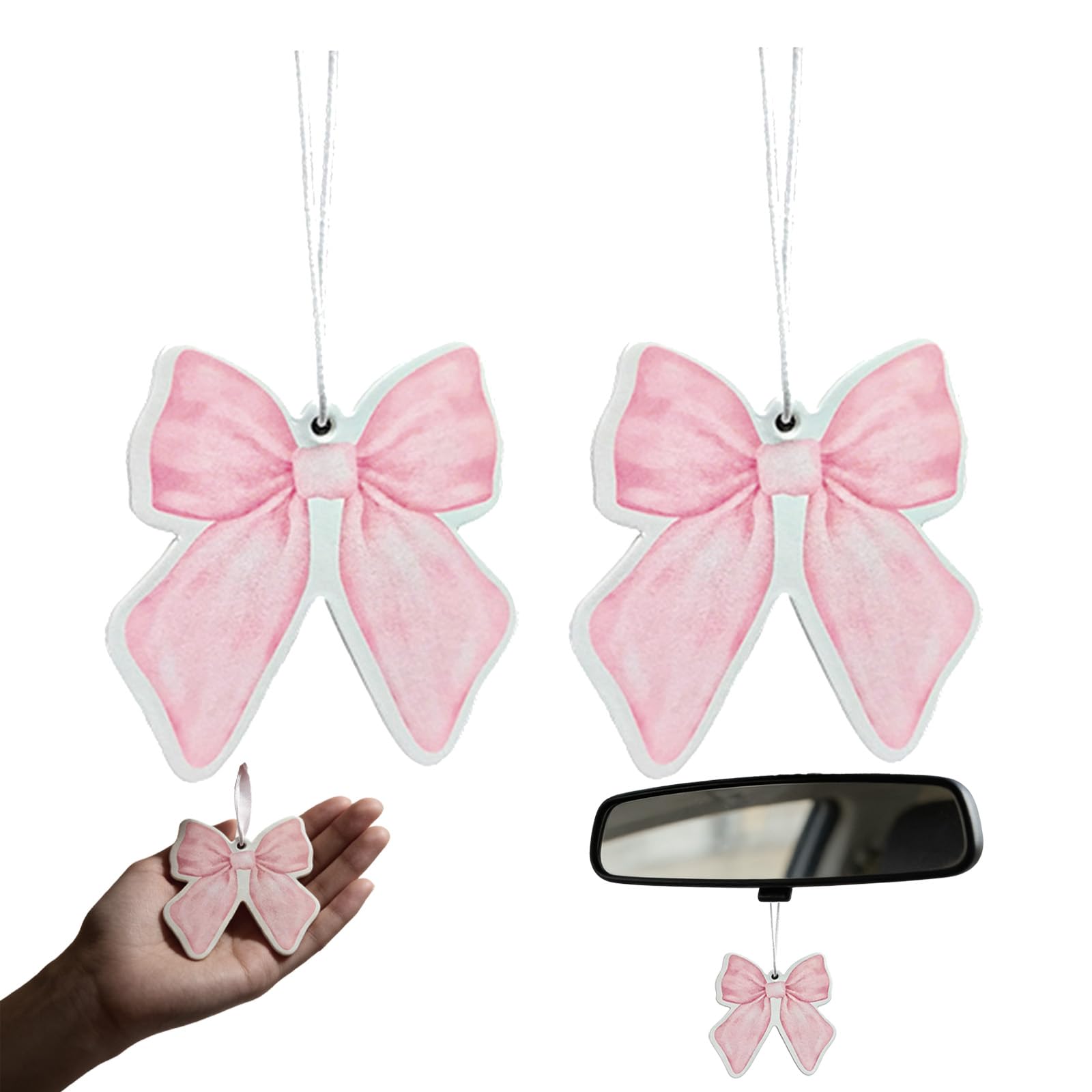PCS Pink Bow Car Air Freshener, Cute Hanging Cars Air Fresheners, Sweet Floral Fragrance, Long-Lasting Scent, Car Interior Accessories for Wardrobe, Closets, Bathroom