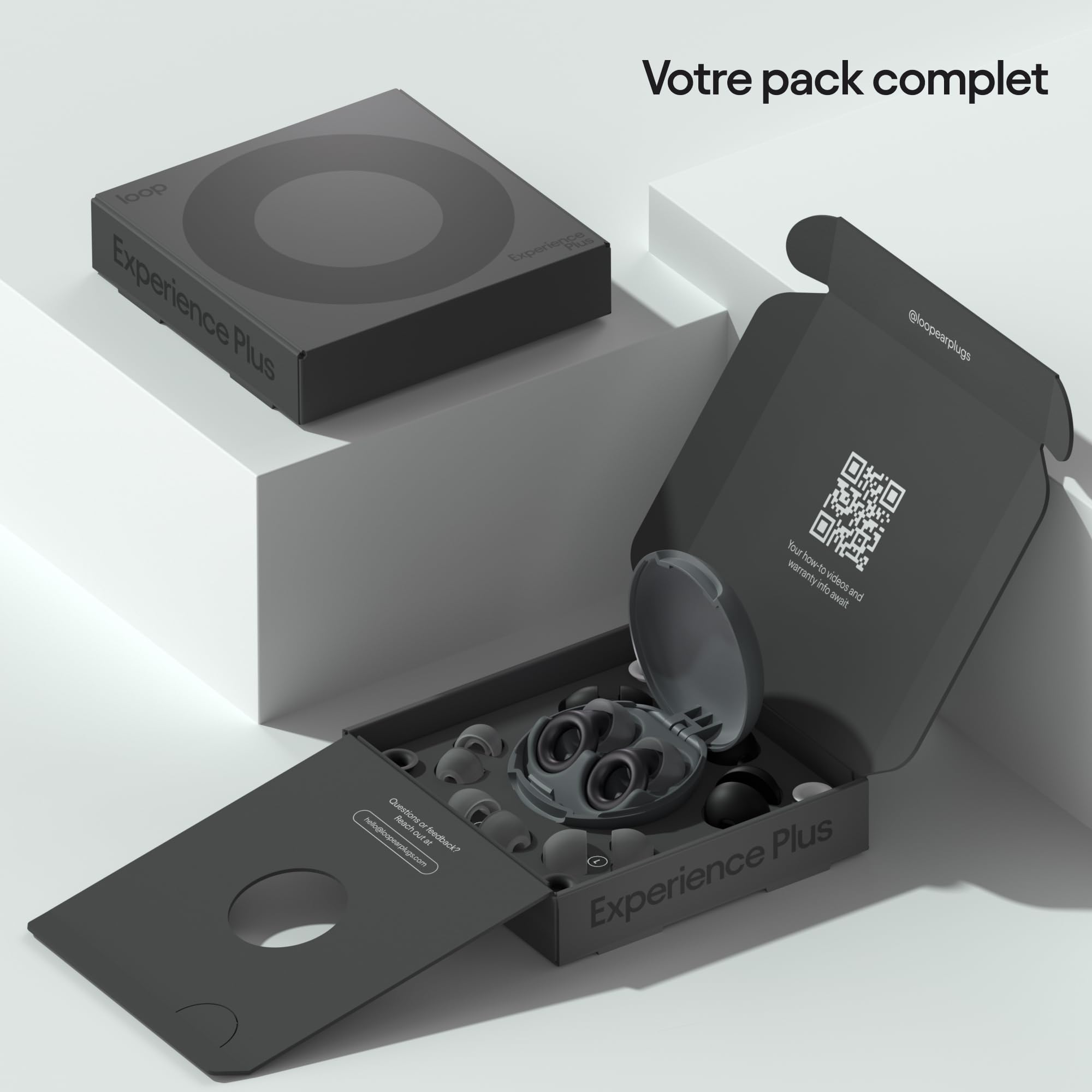 Loop Experience Plus – Bouchons d’Oreilles - Protection Auditive pour Musiciens, DJ’s, Batteurs, Festivals, Concerts et la Vie Nocturne – Réduction de Bruit de 18dB – Noir