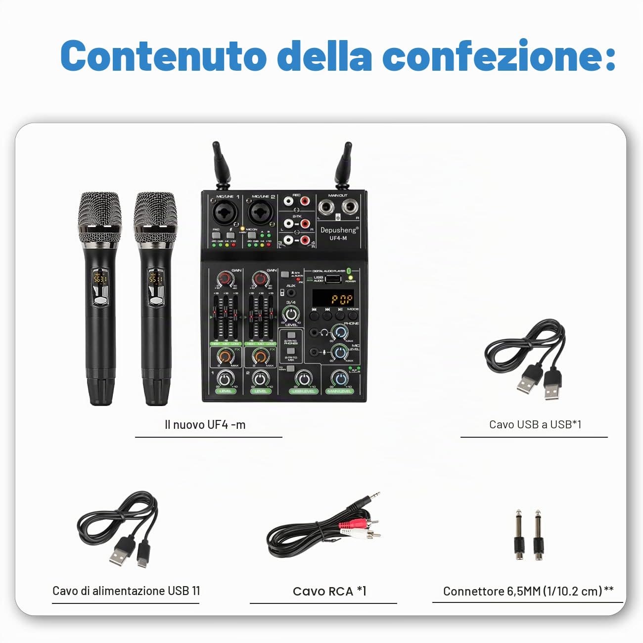 Depusheng UF4-M Studio Audio Sound Mixer Board - 4 canali Bluetooth compatibile Professional Portable Digital DJ Mixing Console con microfono wireless - Mixing Board per la registrazione in studio