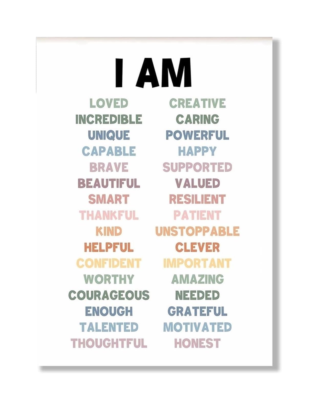 XGINERFEX Confidence Boosting Poster for, Affirmations Mental Health Wall-Art, I AM Statements Decor for 's Room and Classroom(Framed,16x24inch(40x60cm))