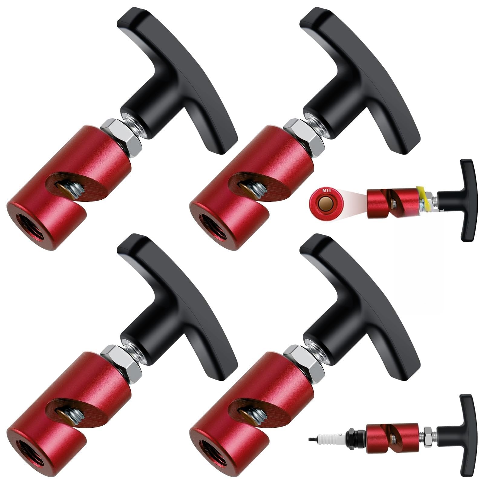THE WHITE SHOP 4PCS Car Hood Prop Struts Clamp Hood Strut Clamp with Brass Tip, Spark Plug Caliper and Car Hood Prop Rod Tool 2-in-1 Tool, 14mm Spark Plug Gap tool, Hood Lift Support Clip, Car Hood Cl