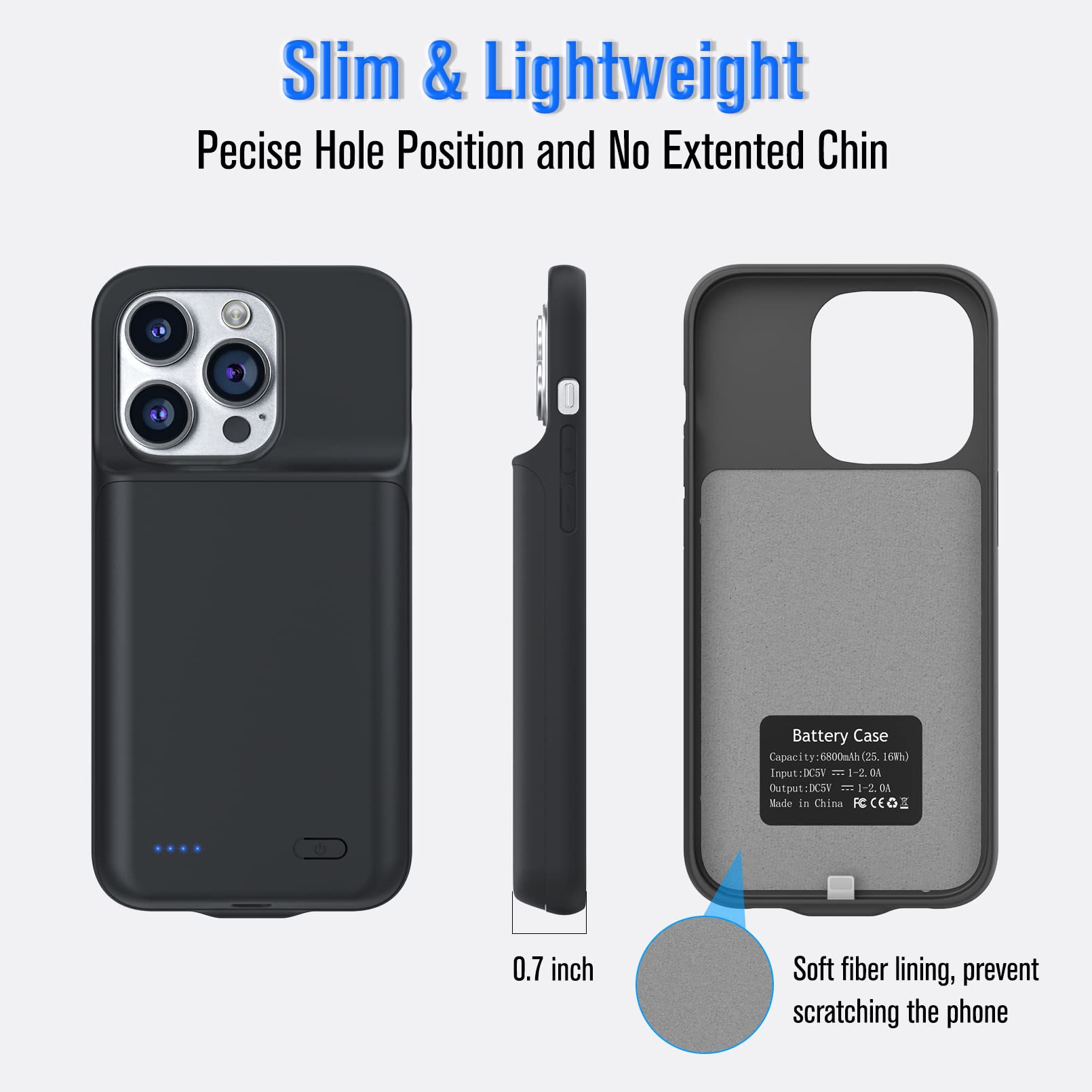 Coque De Batterie Pour IPhone 14 Pro Max, [6800 MAh] 2024 Mise à Niveau Ultra Haute Capacité 0 Cycle étui De Protection Portable Mince Chargeur